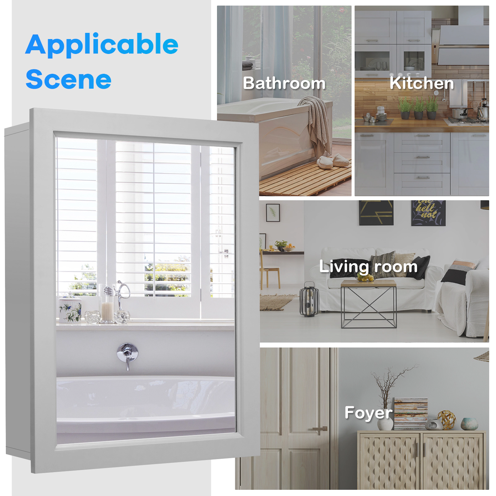 SUGIFT Gray Wall Mounted 2-Tier Mirrored Medicine Cabinet with Single Door and 3-Position Adjustable Shelf
