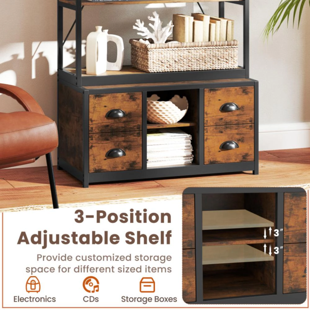 Hivvago 8-tier Bookshelf with 4 Fabric Drawers  and Heavy-duty Metal Frame-Coffee