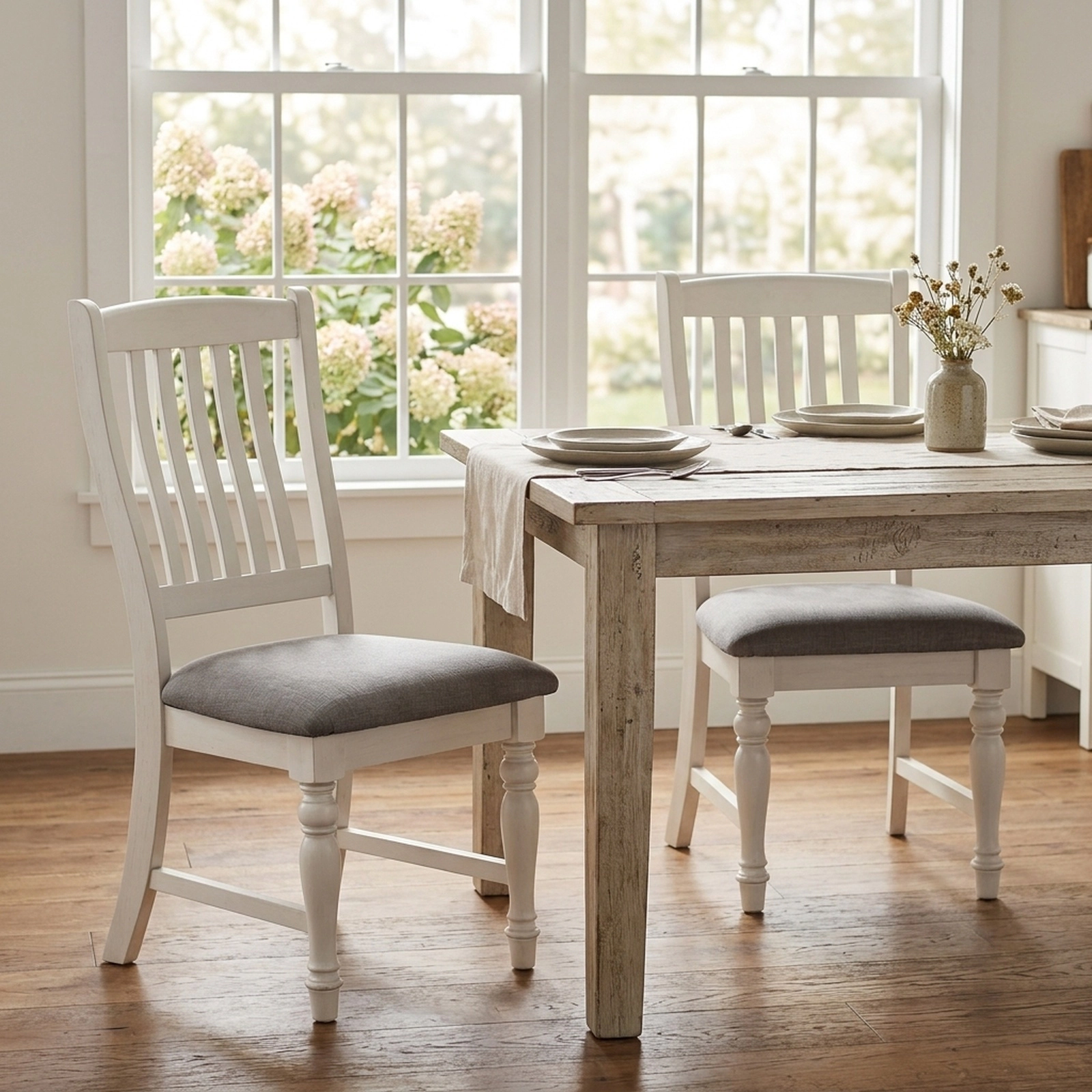 Dining Chairs Set of 2, Tall-Back Kitchen Side Chairs, Solid Wood Legs, White