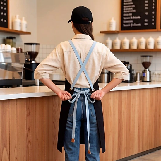 Alilang Unisex Cotton Kitchen Apron with Cross Back Straps Multi Pocket Utility Apron for Cooking Baking Craft Gardening