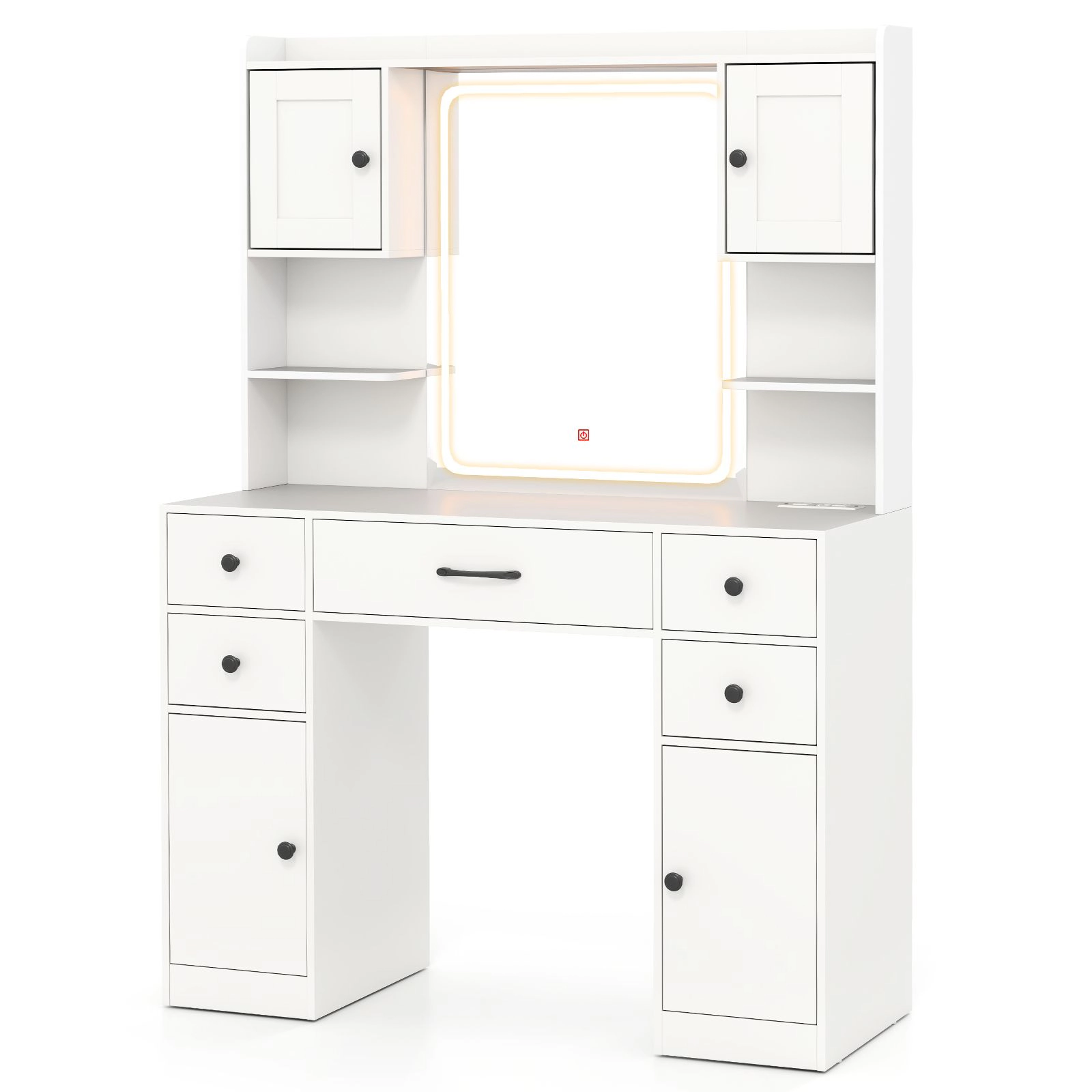 SlickBlue White Vanity Table with Mirror and Charging Station