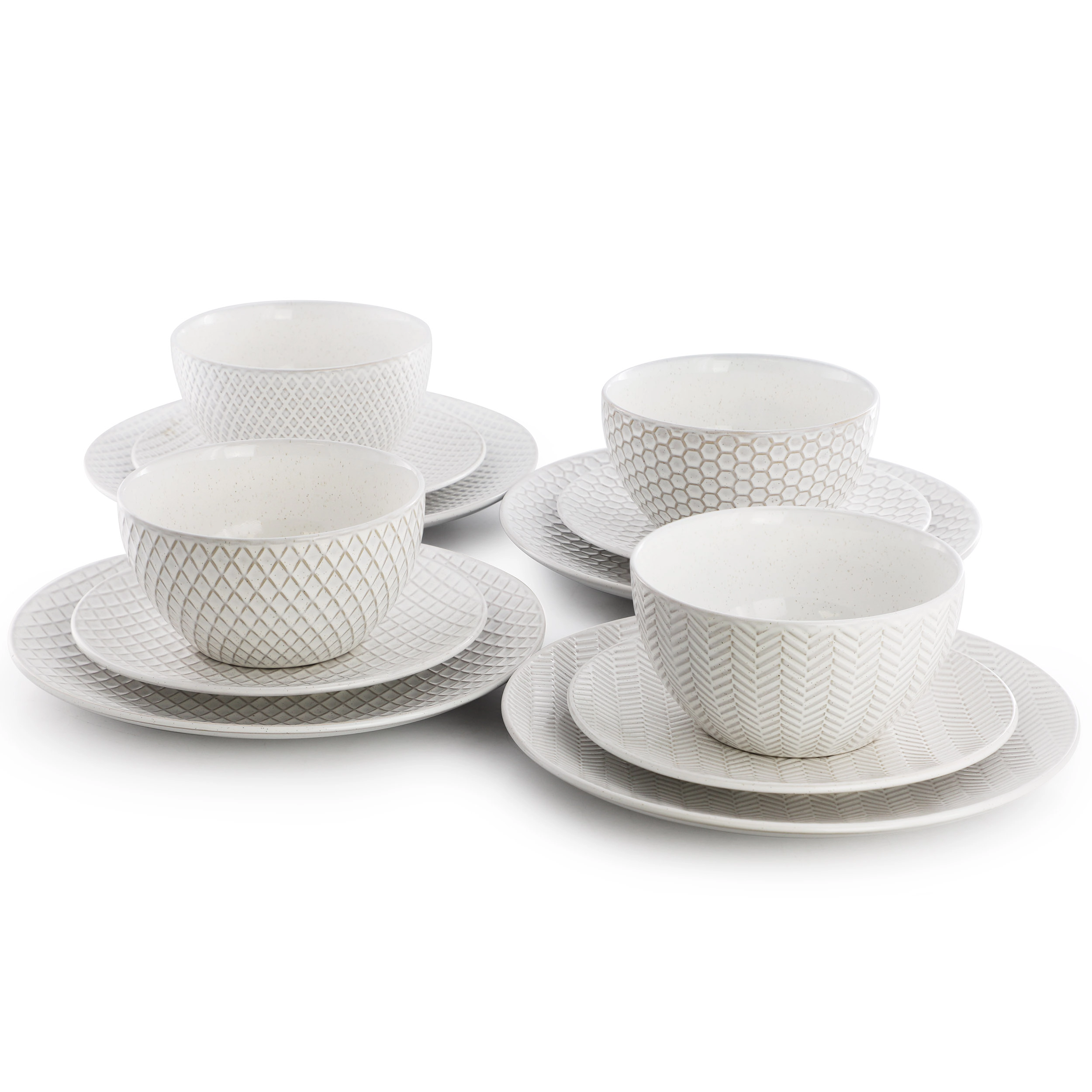 Gibson Elite Earlhart 12 Piece Stoneware Dinnerware Set in White