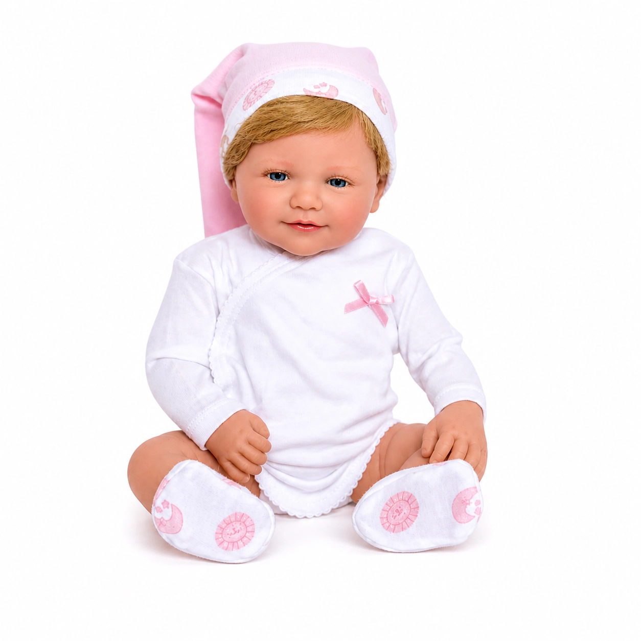 Ann Lauren Dolls Olivia 20" Reborn Baby Doll with Blonde Hair, Blue Eyes & Soft Cloth Body – Adorable Onesie & Hat Set