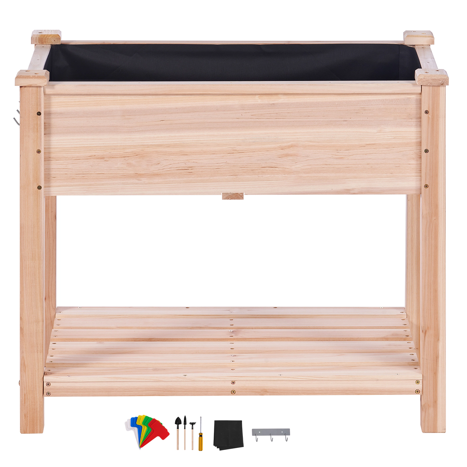 HONGGE 34 x 18 x 30 In Wooden Raised Garden Bed with 2-Tier Storage Shelf, Fir Wood, Holds 165 lbs