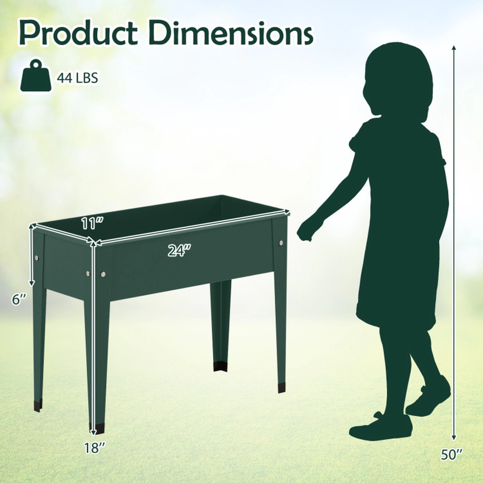 SUGIFT 44-lb Capacity 24-in Green Metal Elevated Raised Garden Bed with Legs Rolled Edges and Drainage Hole