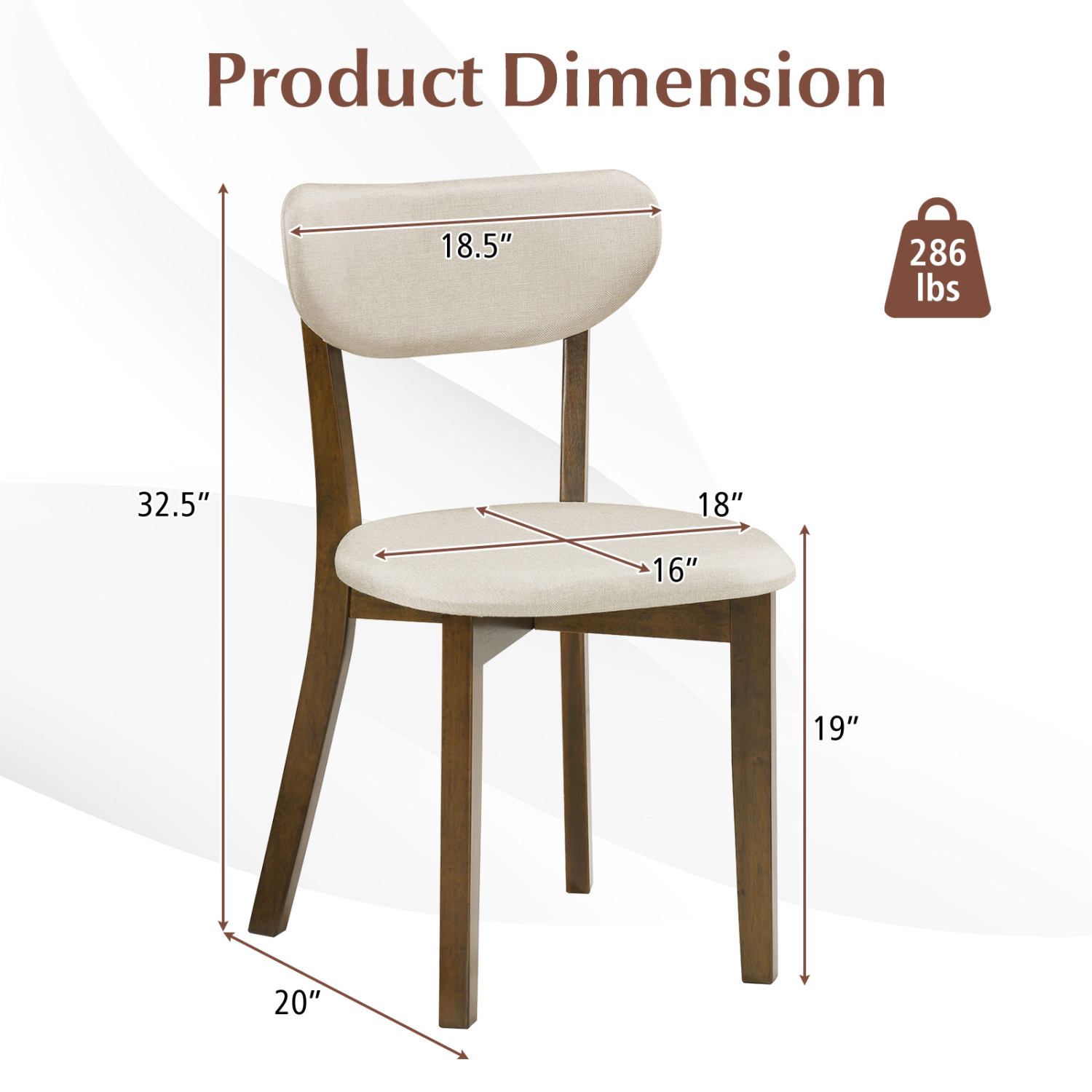 LJG Dining Chairs Set of 4 with Solid Rubber Wood Frame