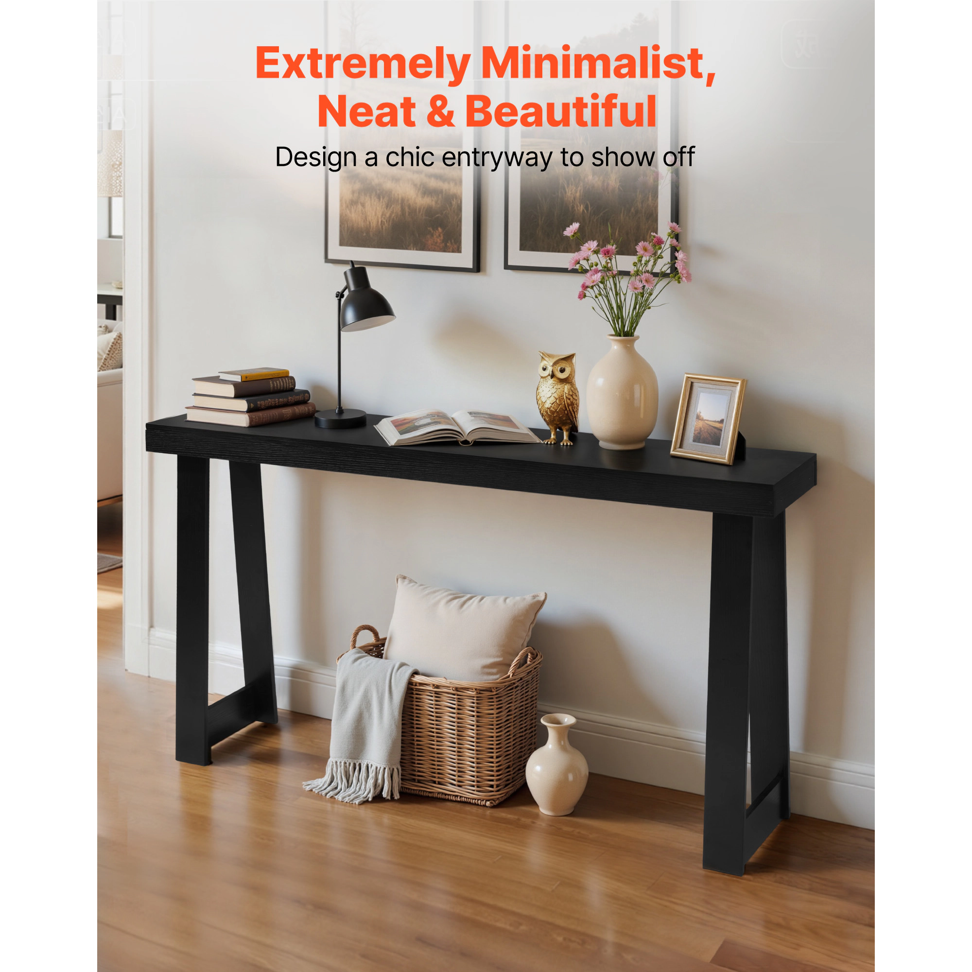 HONGGE Farmhouse Console Table Behind Couch, Wooden Rectangle Narrow Sofa Desk for Hallway Bedroom Living Room Foyer