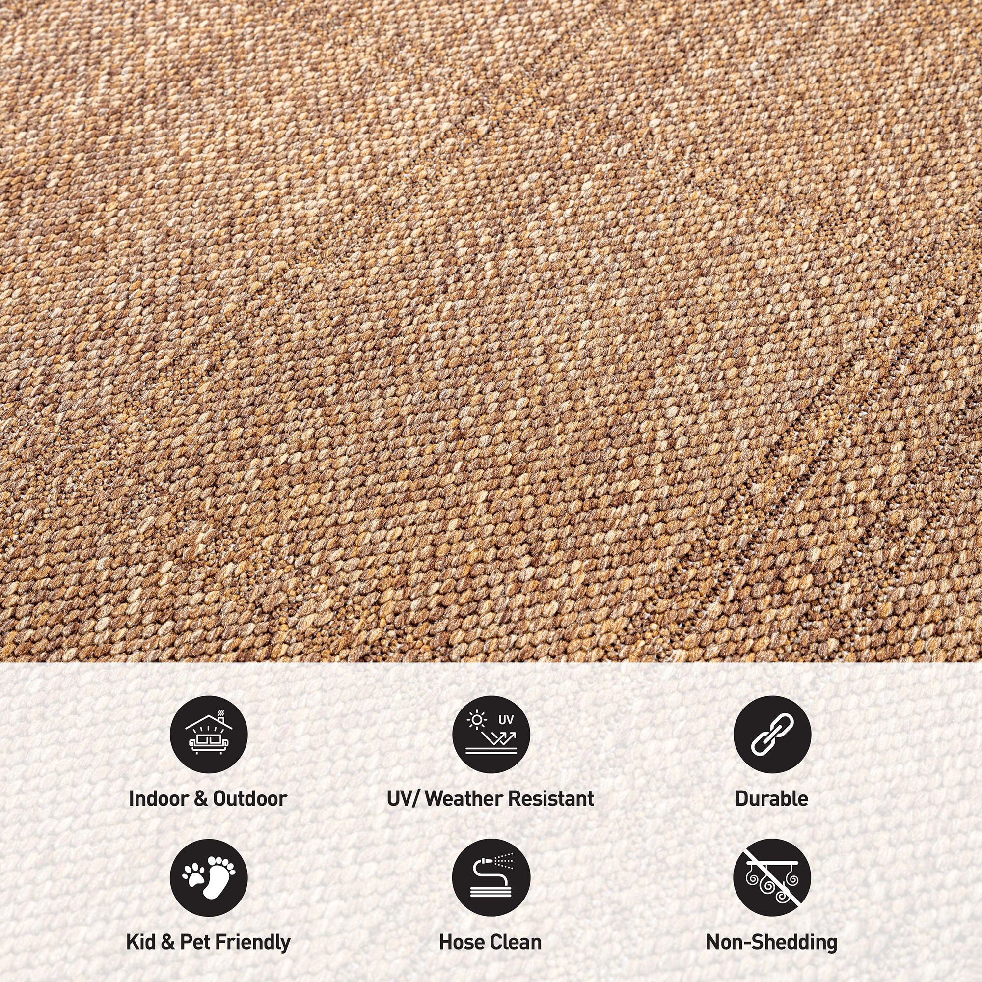 World Rug Gallery Plaid Indoor/Outdoor Flat Woven - Natural Jute-Style, Easy-Care Patio for Backyard Porch Deck
