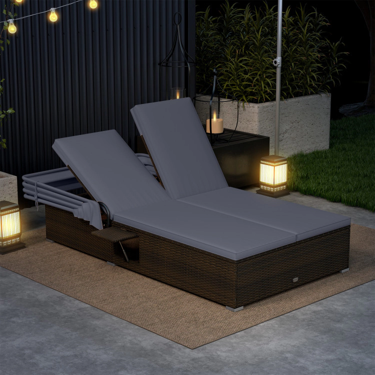 Hivvago Patio Double Chaise Lounge With Shade Cushions And Folding Side Trays