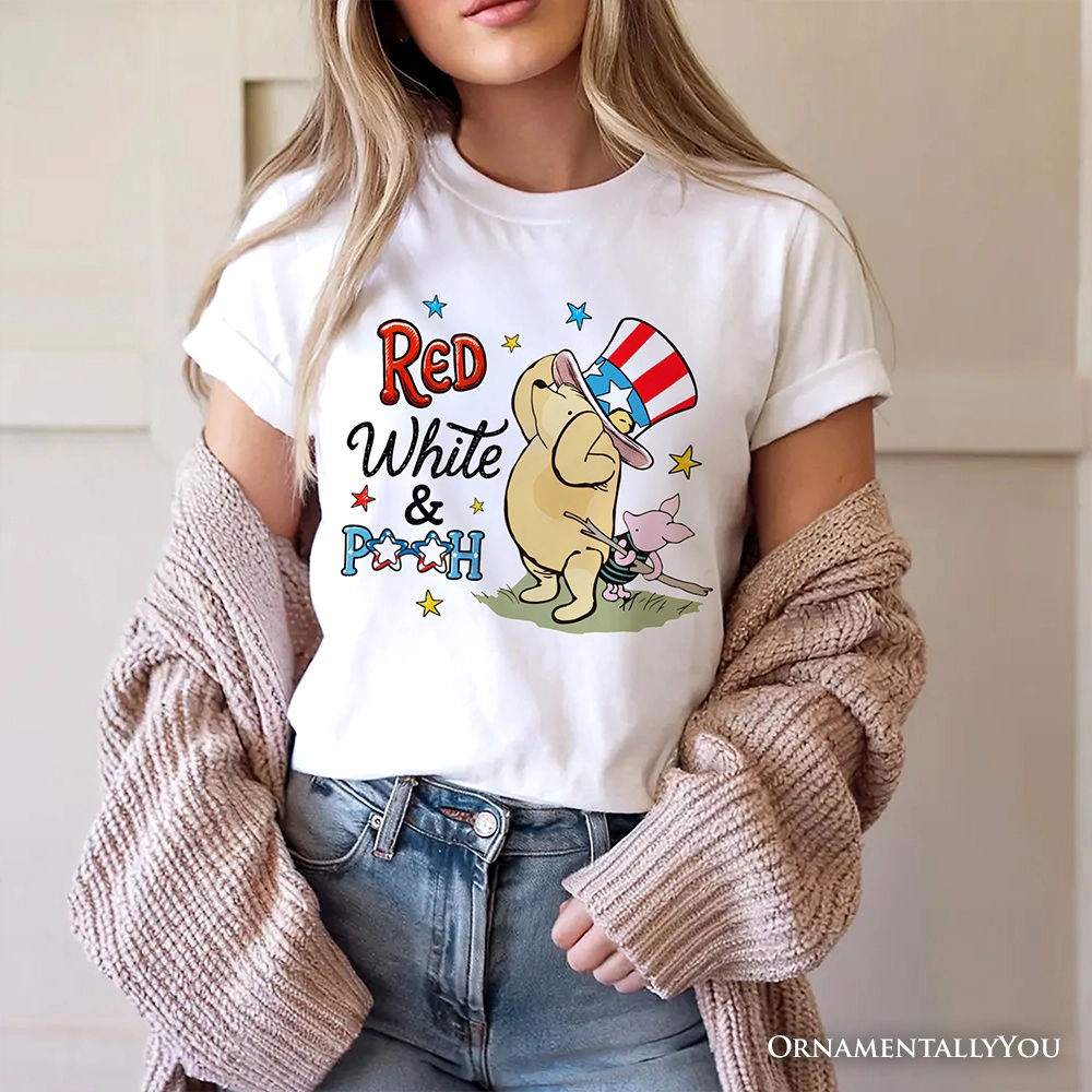 OrnamentallyYou Womens Red White & Proud Winnie-The-Pooh 4th Of July T-Shirt