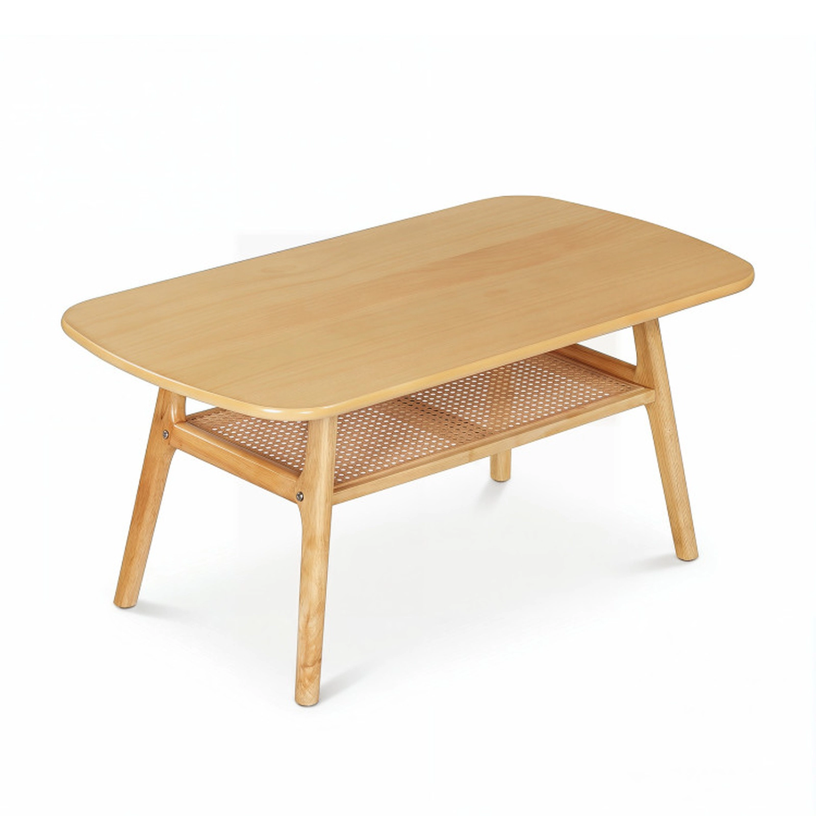 SUGIFT 39.5-in 175-lb Capacity Natural Wood Veneer Boho Rattan Coffee Table with Rounded Corners and Edges