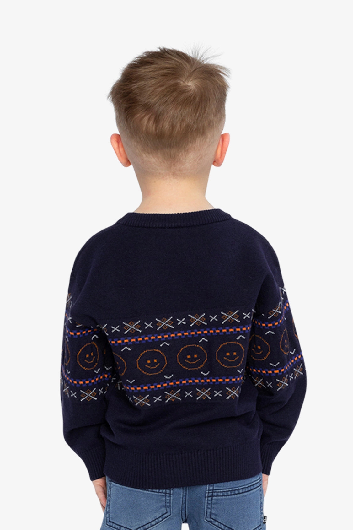 Deux par Boys Geometric Jacquard Crew Neck Sweater