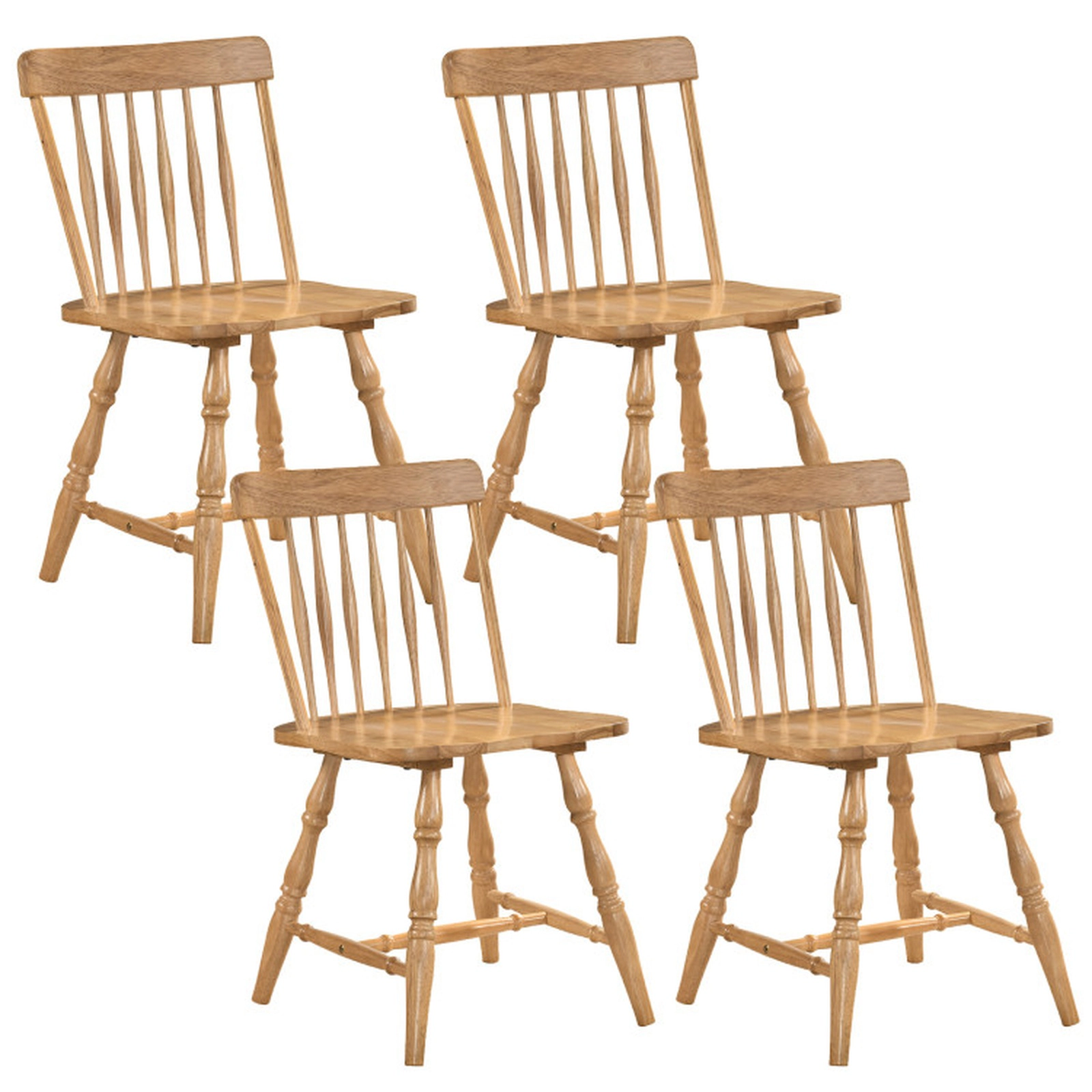 SUGIFT Set of 4 Natural Windsor Dining Chairs with Curved Spindle Back 18.5-in W 31.5-in H 330-lb Per Chair