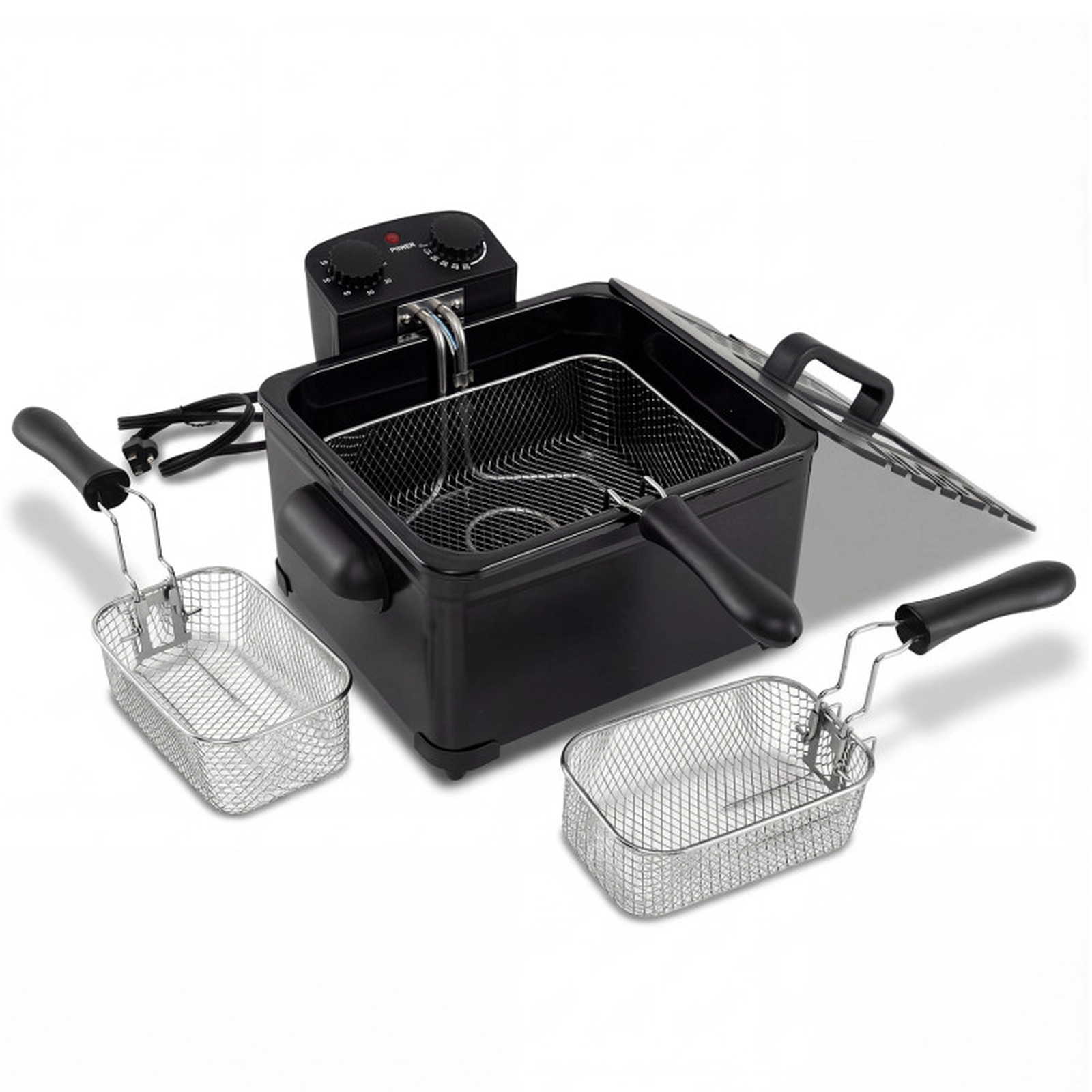 SUGIFT 1700W 5.3-Qt Electric Deep Fryer, 3 Baskets, Stainless Steel Body, 60-Minute Timer