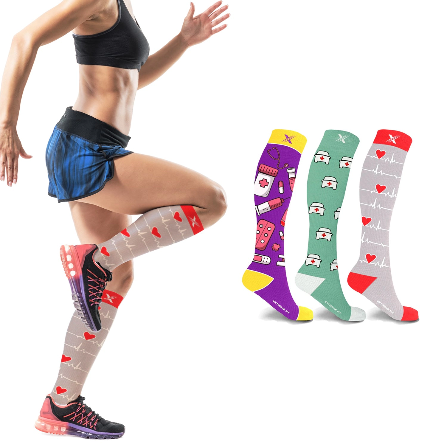 Extreme Fit Knee High Compression Performance Socks For Support Men And Women - 3 Pair