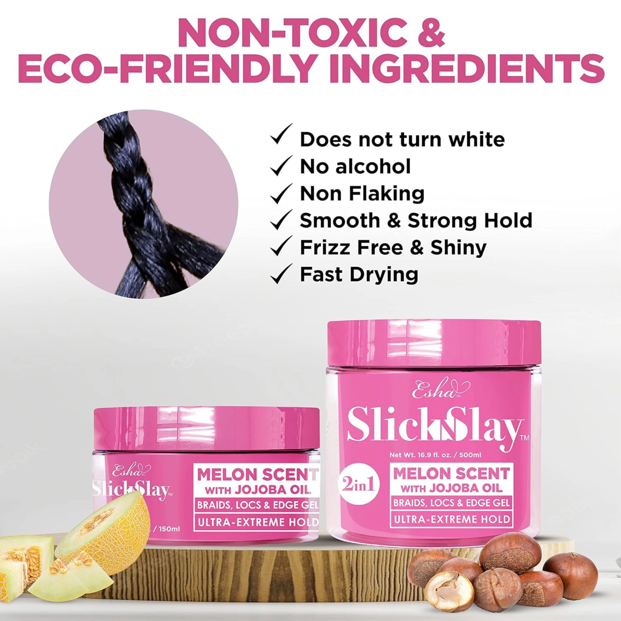 Esha Unisex Styling Gel Slick N Slay 2-in-1 Braid & Edge Gel Melon Scent with Jojoba Oil