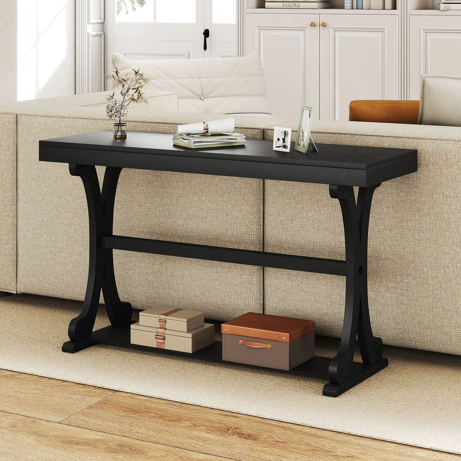 SlickBlue Narrow Behind Couch Table with Wooden Top and Adjustable Foot Pads