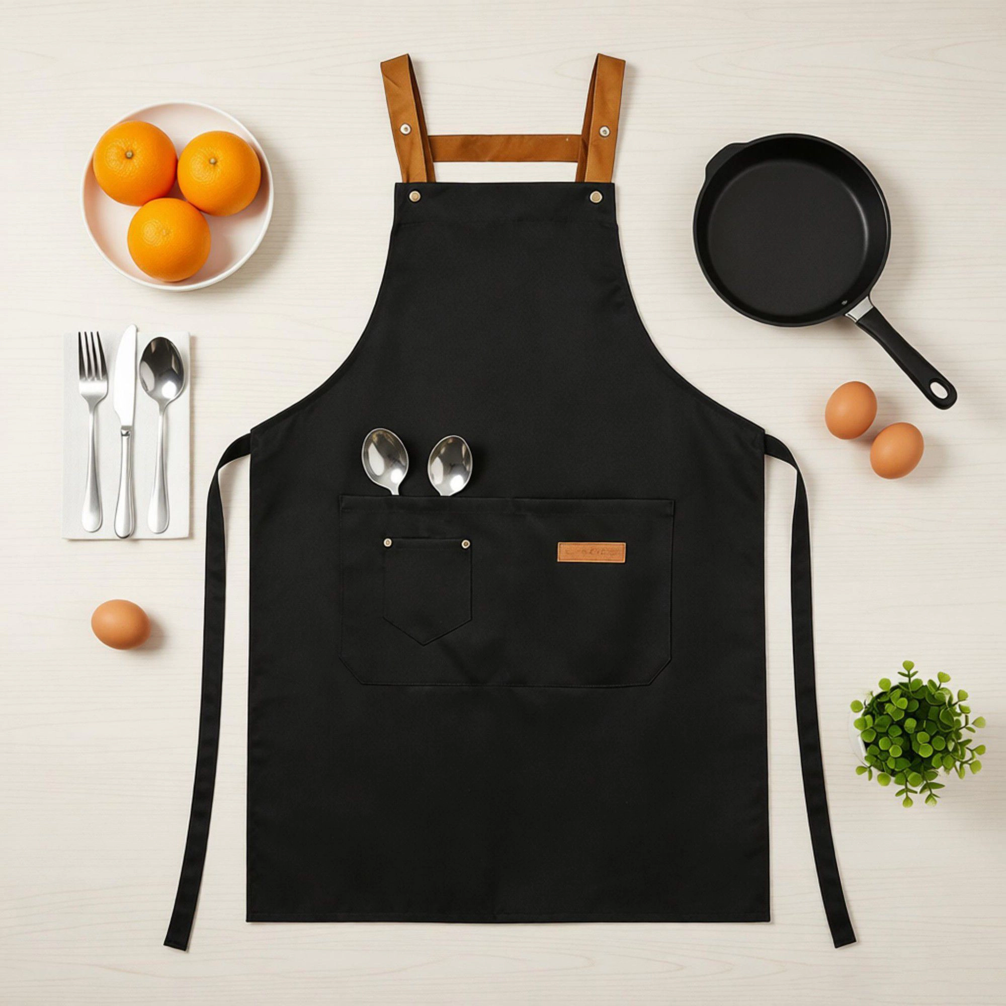 Alilang Unisex Cotton Kitchen Apron with Cross Back Straps Minimalist Utility for Cooking Baking Craft Gardening