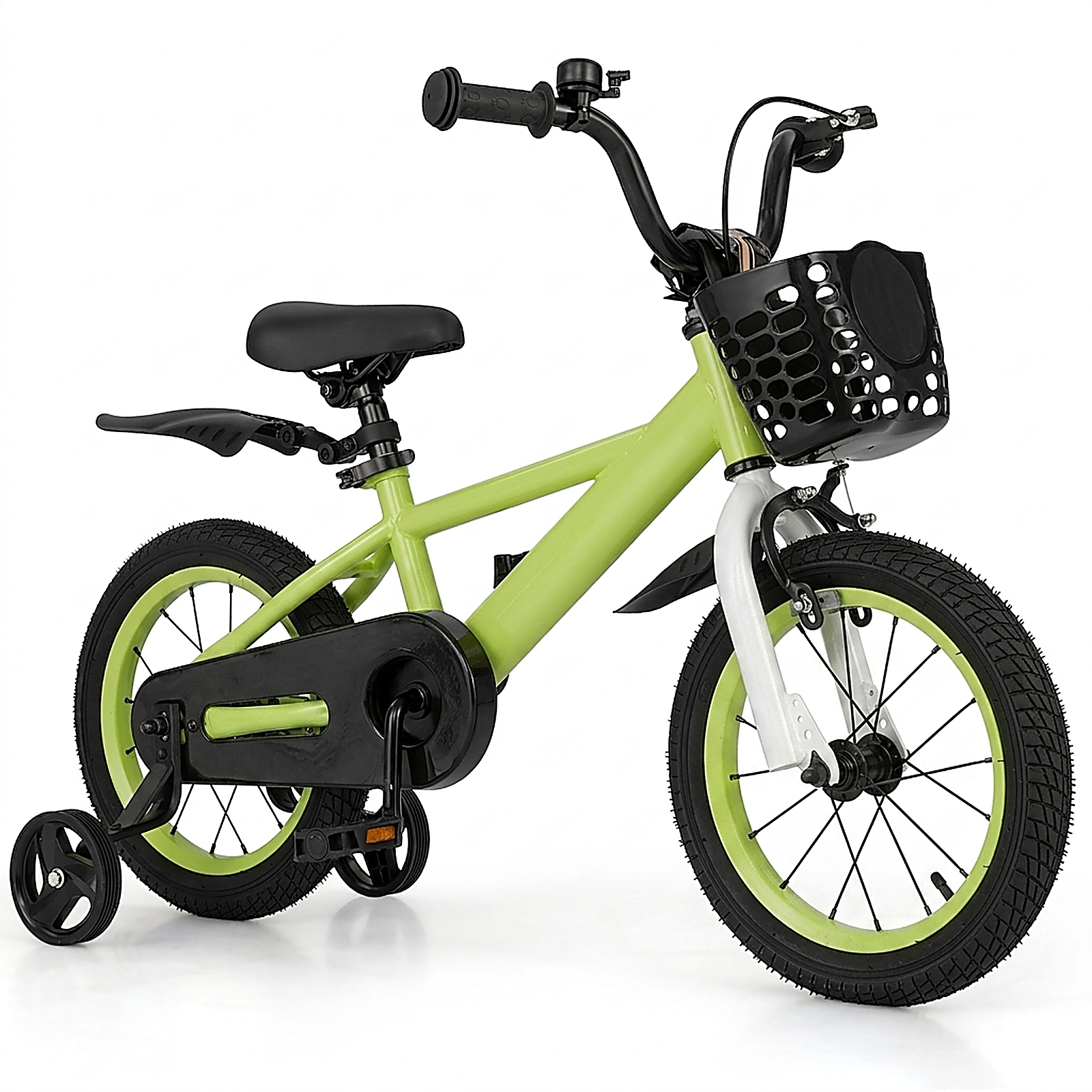SUGIFT Kids Bike Green Adjustable with Dual Brakes Storage Basket and Training Wheels