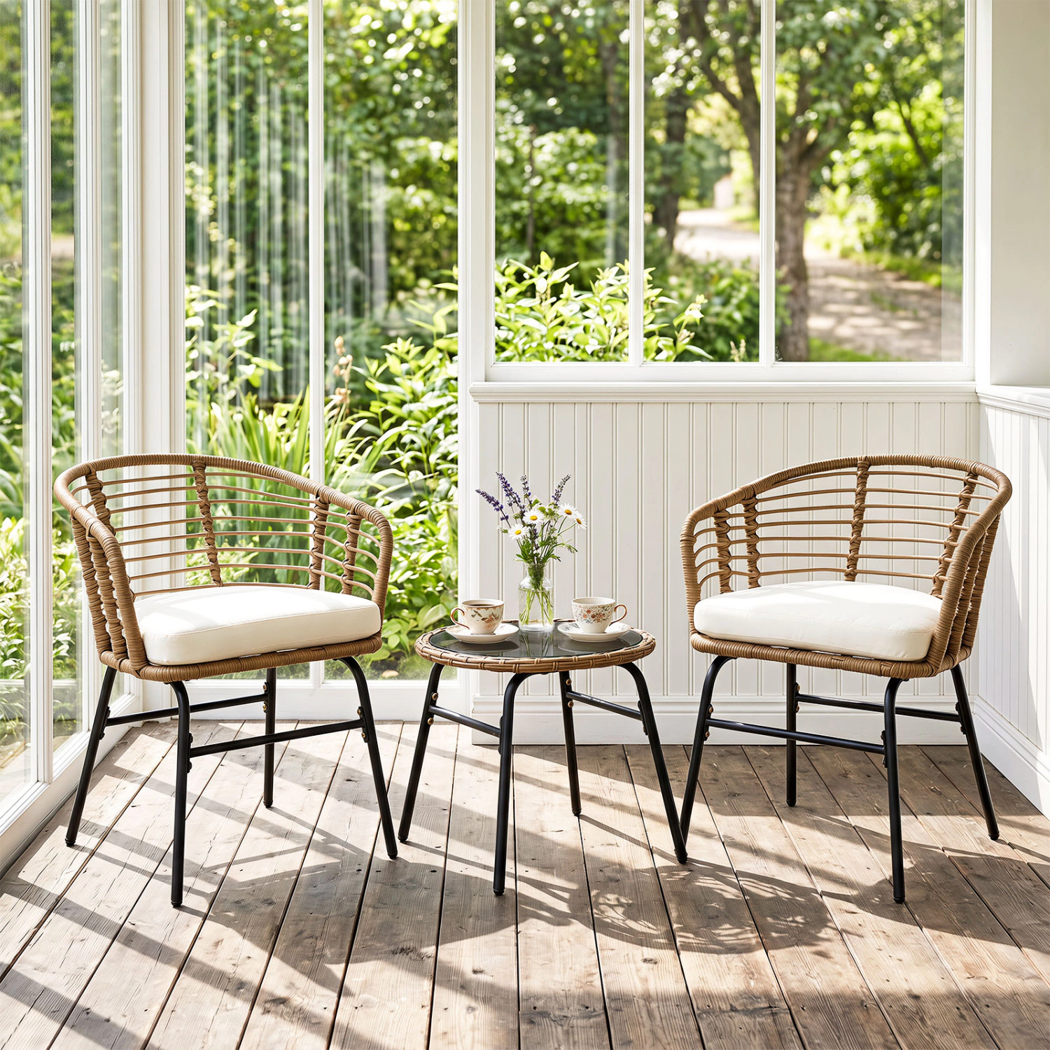 LJG 3 Pieces Outdoor Patio Furniture Set with Soft Cushions