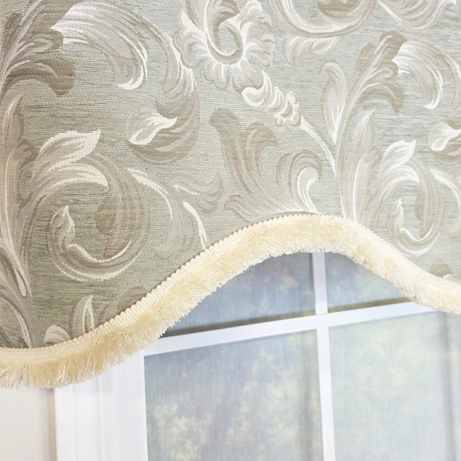 RLF Home 100% Cotton Jasper Trimmed Cornice Lined Window Valance 50 x 17 Sage