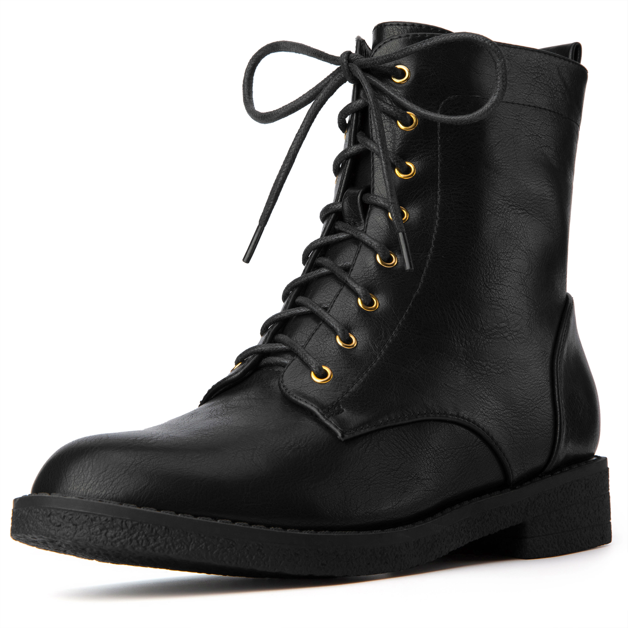BLISSFUL STEP Flat Heels Lace Up Ankle Combat Boots for Women