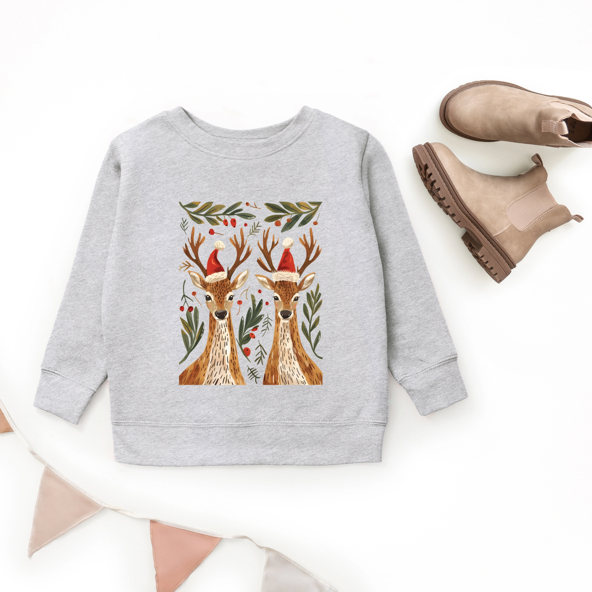 The Juniper Shop - Youth Graphic Sweatshirt Christmas Deer Pair