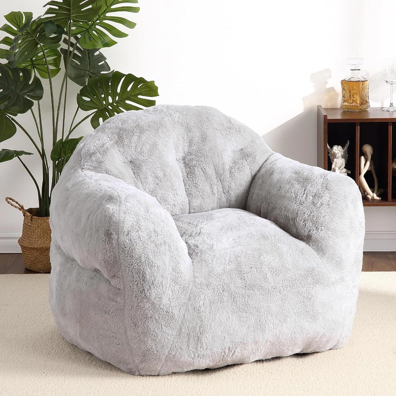 Bean Bag Chair, Comfy Bean Bag Sofa for Adults and Kids, Stuffed Sofa for Living Room Bedroom Apartment, Light Gray