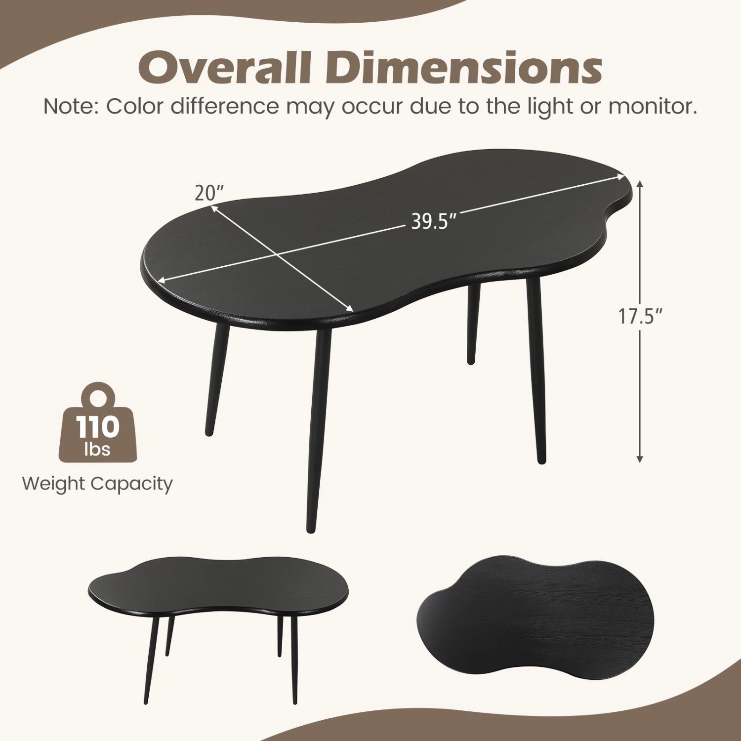 SlickBlue 39.5 Inch Irregular Coffee Table with Metal Frame