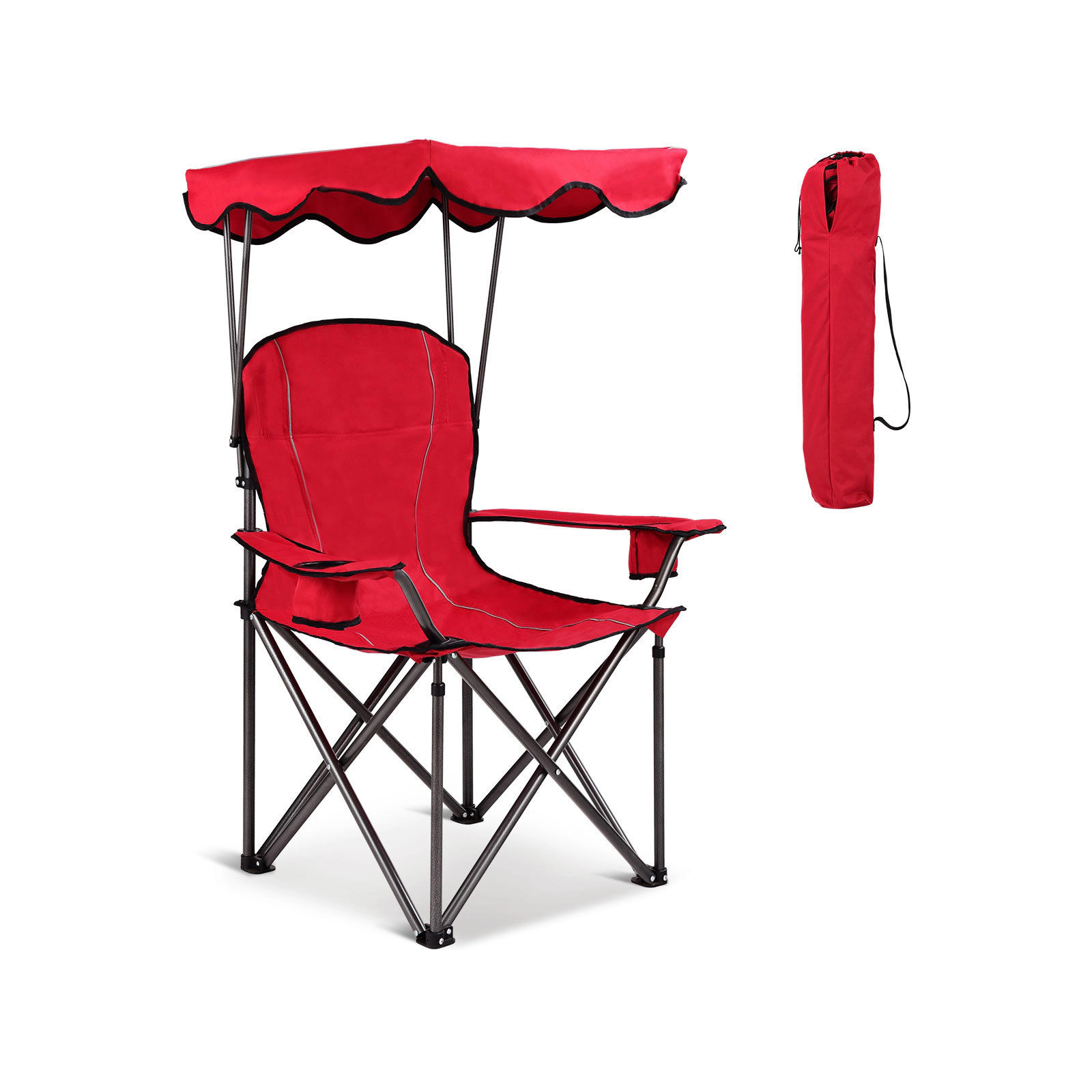 SUGIFT 265-lb Capacity Heavy-Duty Portable Folding Beach Canopy Chair with 2 Cup Holders and Antiskid Pads