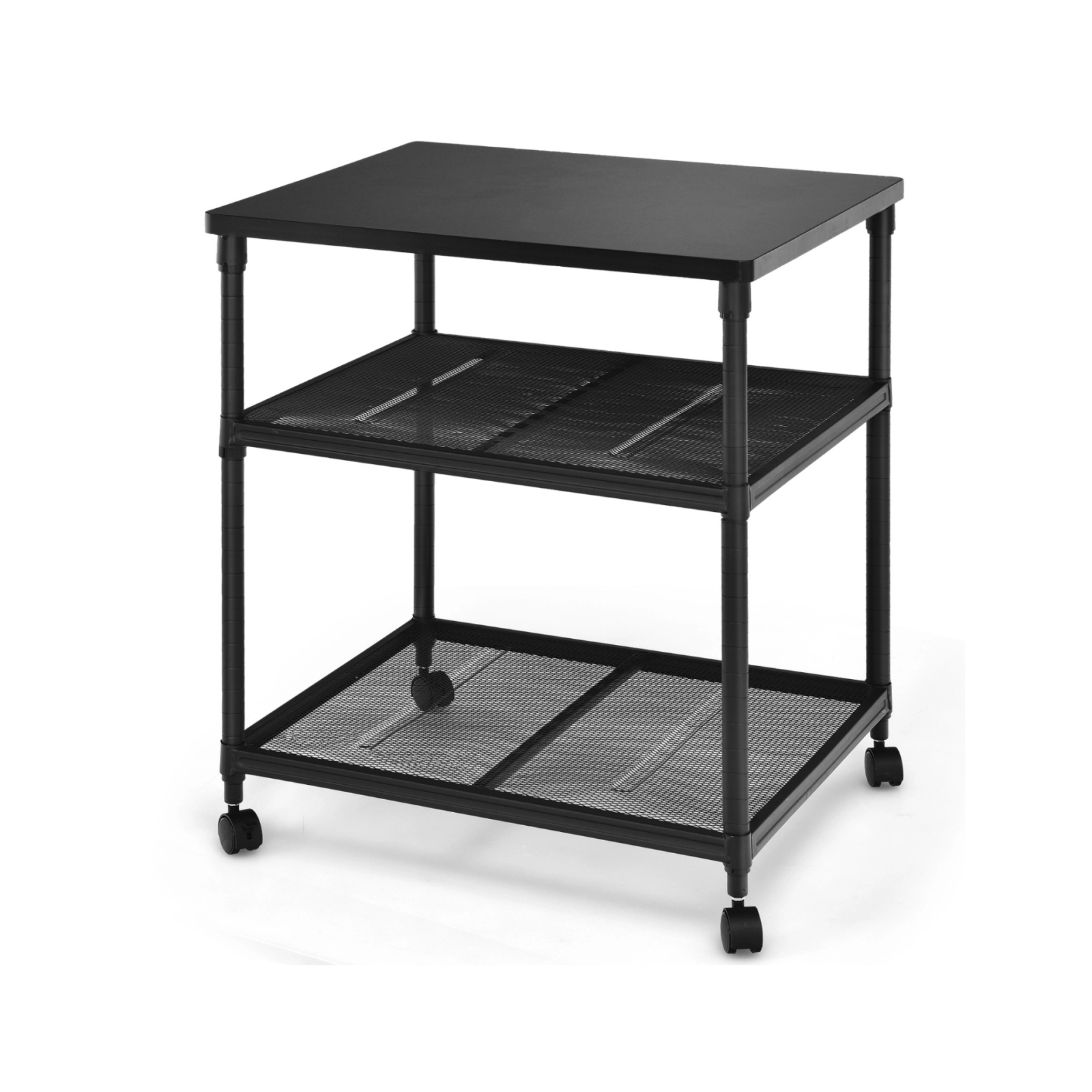 SUGIFT 3-Tier 110-lb Capacity Black Rolling Printer Stand Cart with Adjustable Shelf and Swivel Wheels