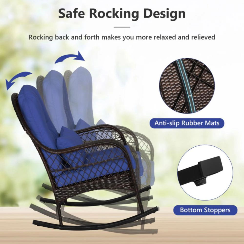 Hivvago Patio Rattan Rocking Chair With Seat Back Cushions And Waist Pillow