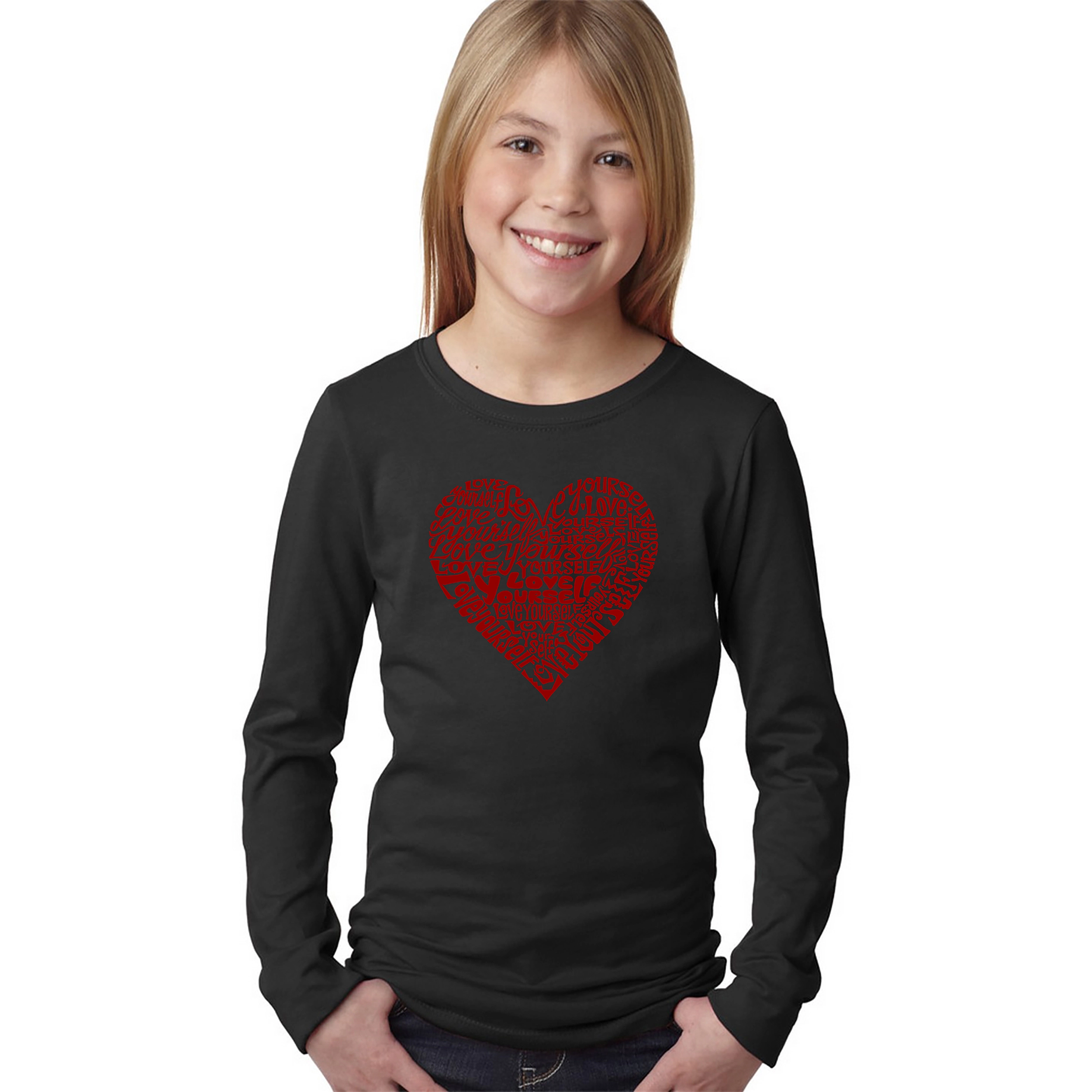 LA Pop Art Girls Long Sleeve Word T-Shirt - Love Yourself