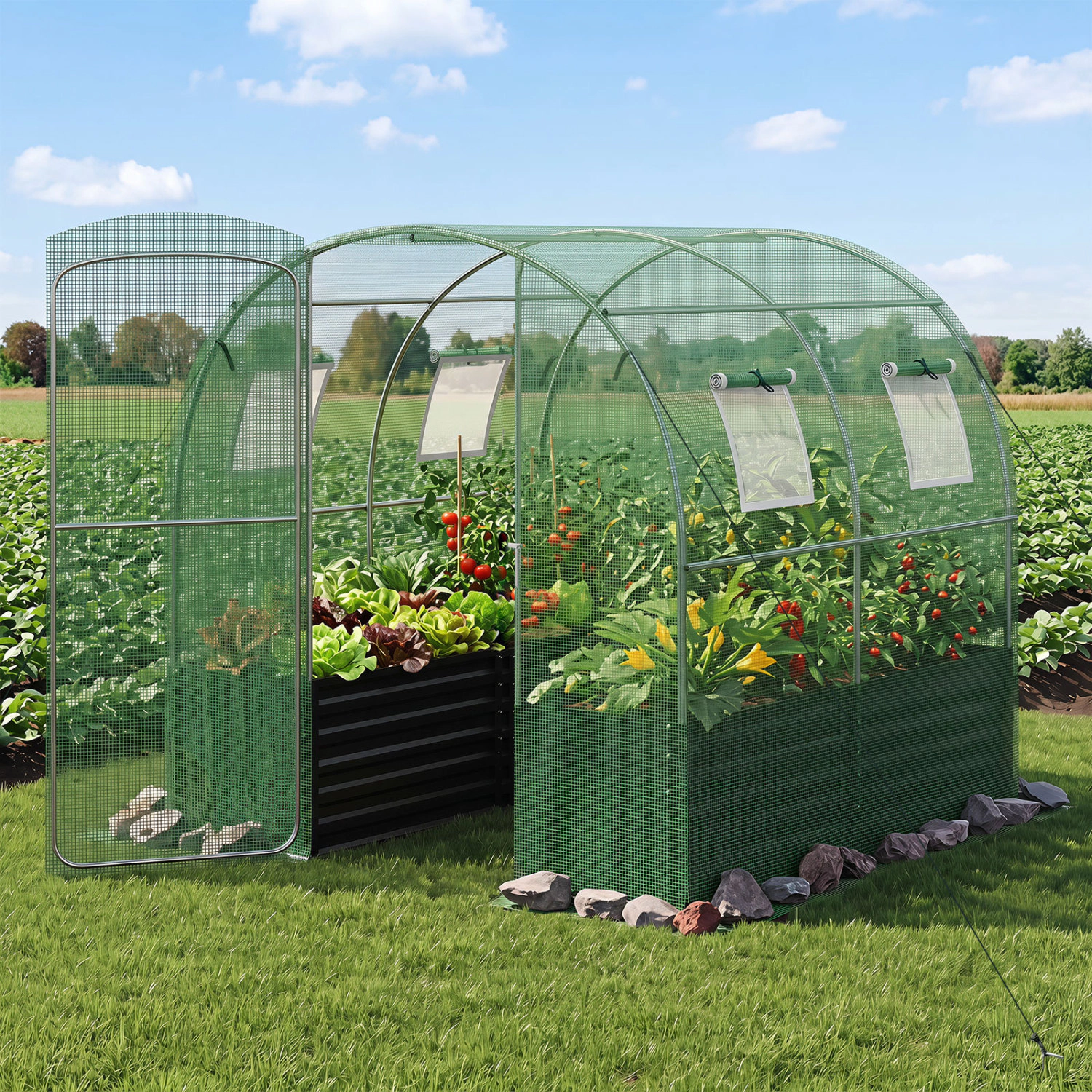 LJG 80 x 79 x 79 Inches Walk-in Greenhouse with Large Plant Bed