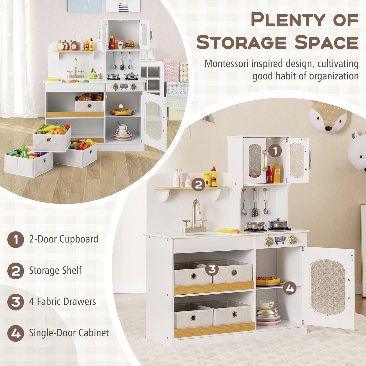 SUGIFT Kids Kitchen Playset with Cooking Accessories and Toy Cuttable Veggies 21.5-in Countertop Ages 3+ White