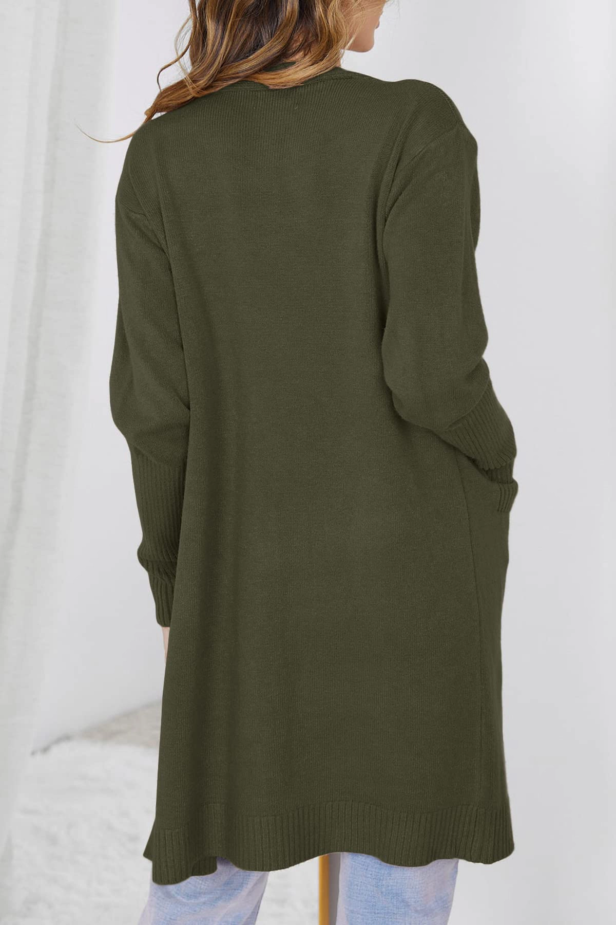 KOJOOIN Women's Long Cardigan Cable Knitted Open Front Oversized Sleeve Sweater Tops