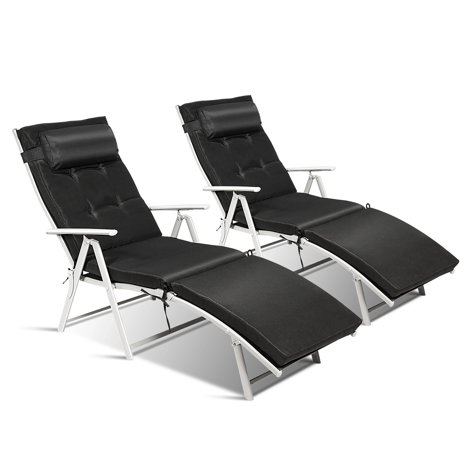 SUGIFT Adjustable 7-Position Outdoor Folding Chaise Lounge Chair with Pillow 330-lb Capacity Black