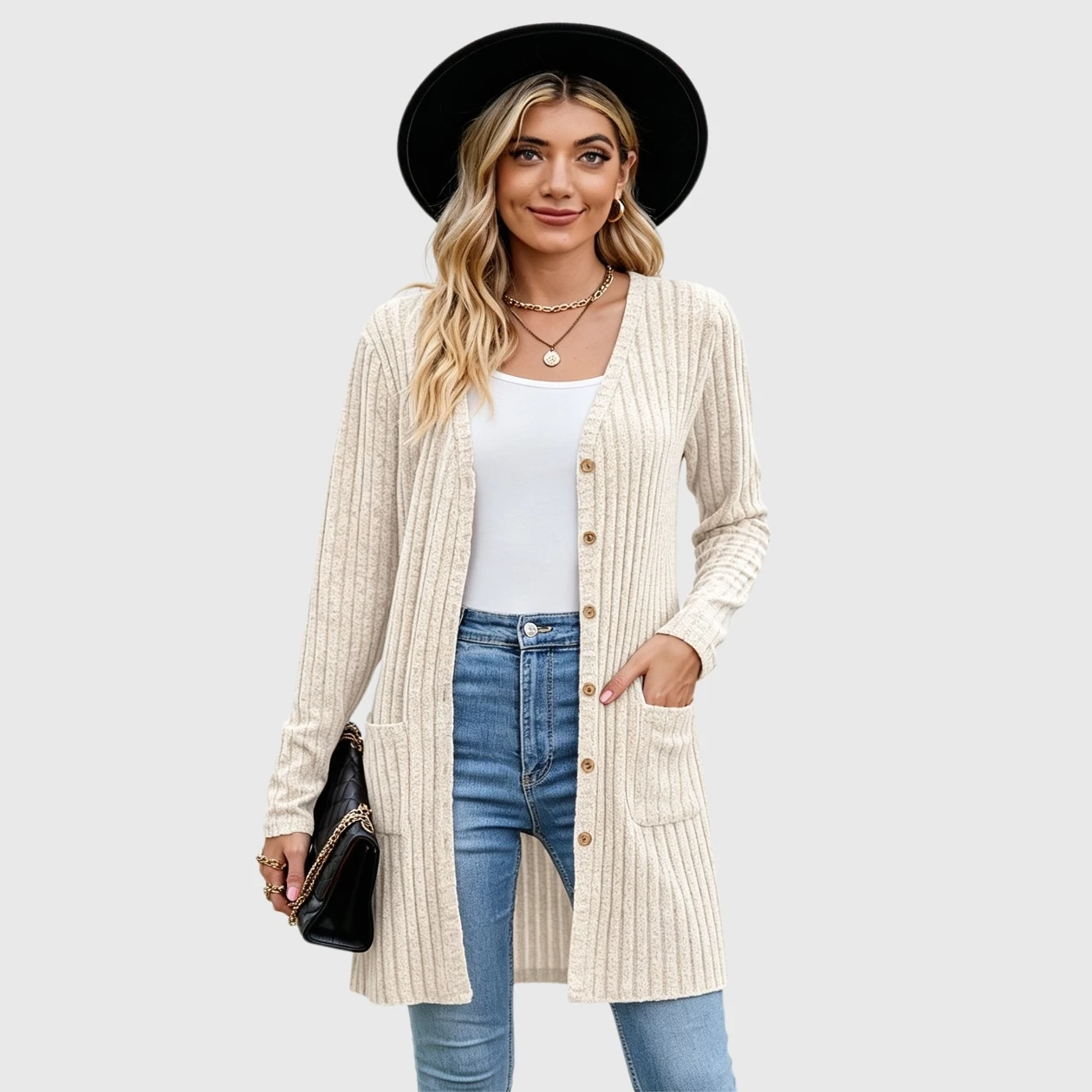 YesFashion Womens Ribbed Long Sleeve V Neck Button Down Sweater Cardigan Tops