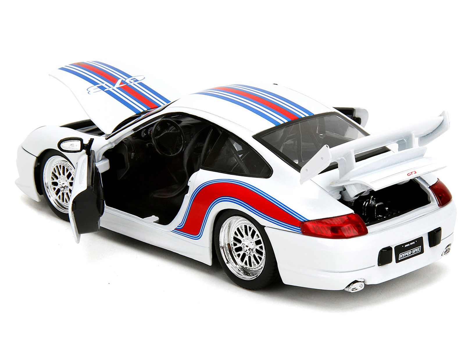 Jada Porsche 911 Gt3 (996) White With Red And Blue Stripes "Hyper-Spec" Series 1/24 Diecast Model Car By Jada
