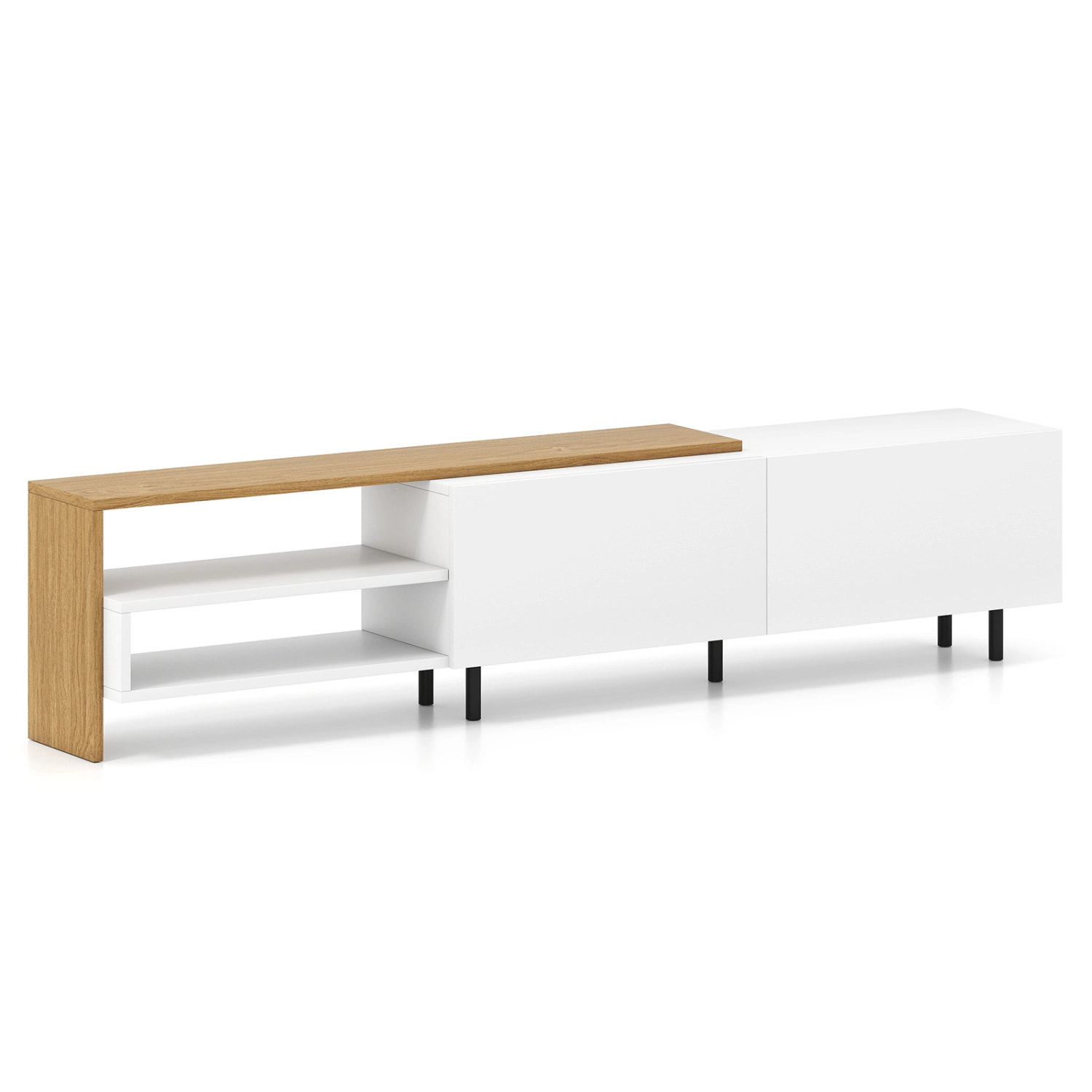 LJG Modern TV Stand for 80 Inches TVs with Storage Shelves and Cabinets