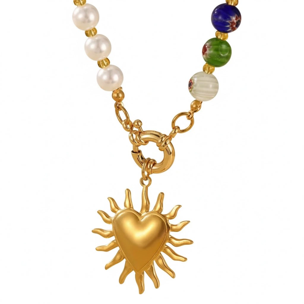 DressAtR Women's Resin Heart 18K Gold Plated Necklace
