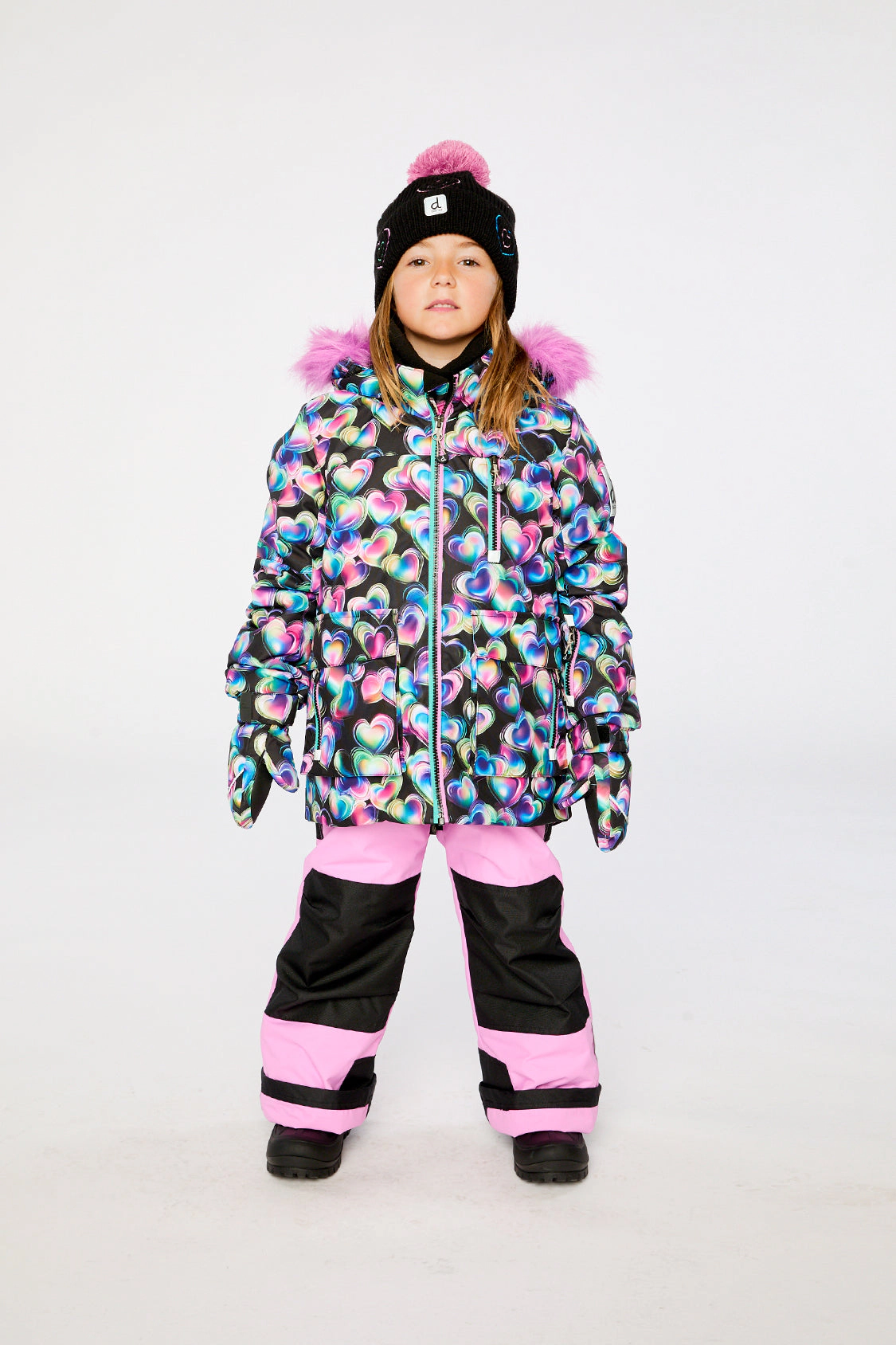 Deux par Girls Heart Print Two Piece Play Snowsuit with Hooded Jacket and Snow Pants
