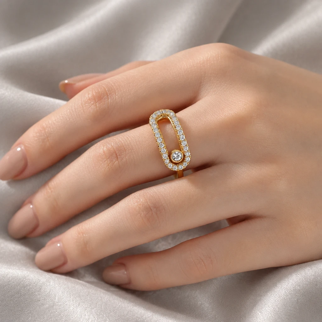 DressAtR Non Tarnish 18K Gold Plated Dot Zircon Open Ring