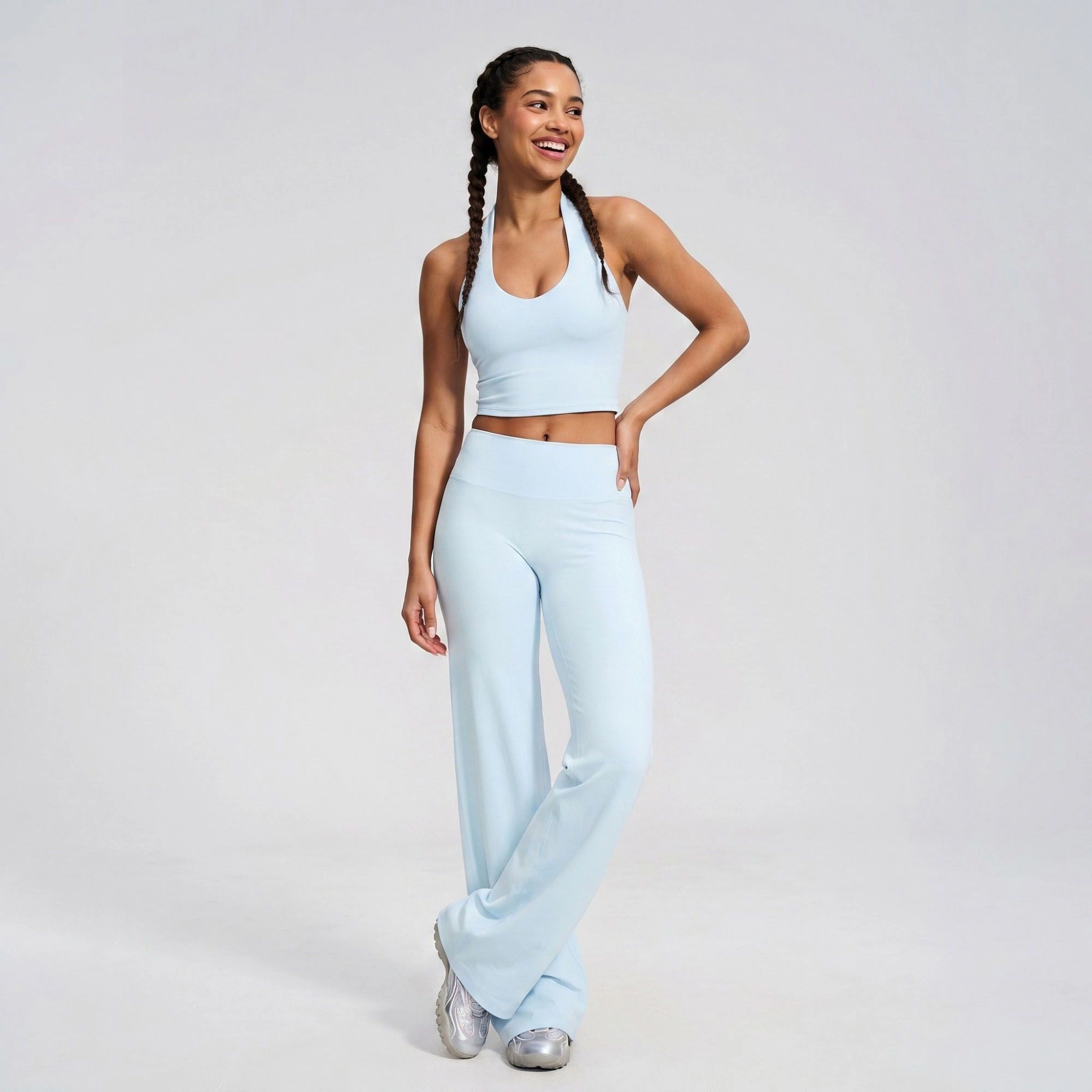 Anna-Kaci Women's Padded Halter Longline Sports Bra Tank Top Scoop Neck Workout Yoga Crop