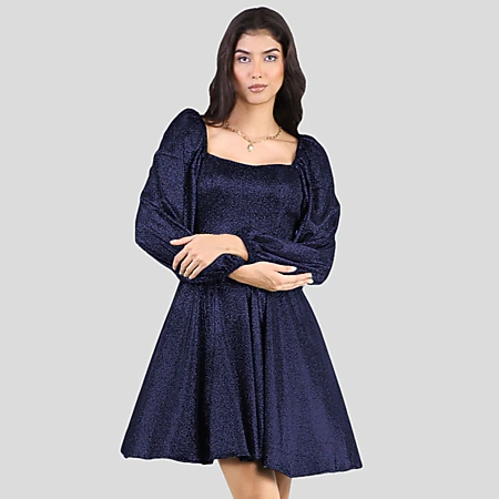 Artyska Women's Glitter Short Puff Sleeves Square Neck Party Dress