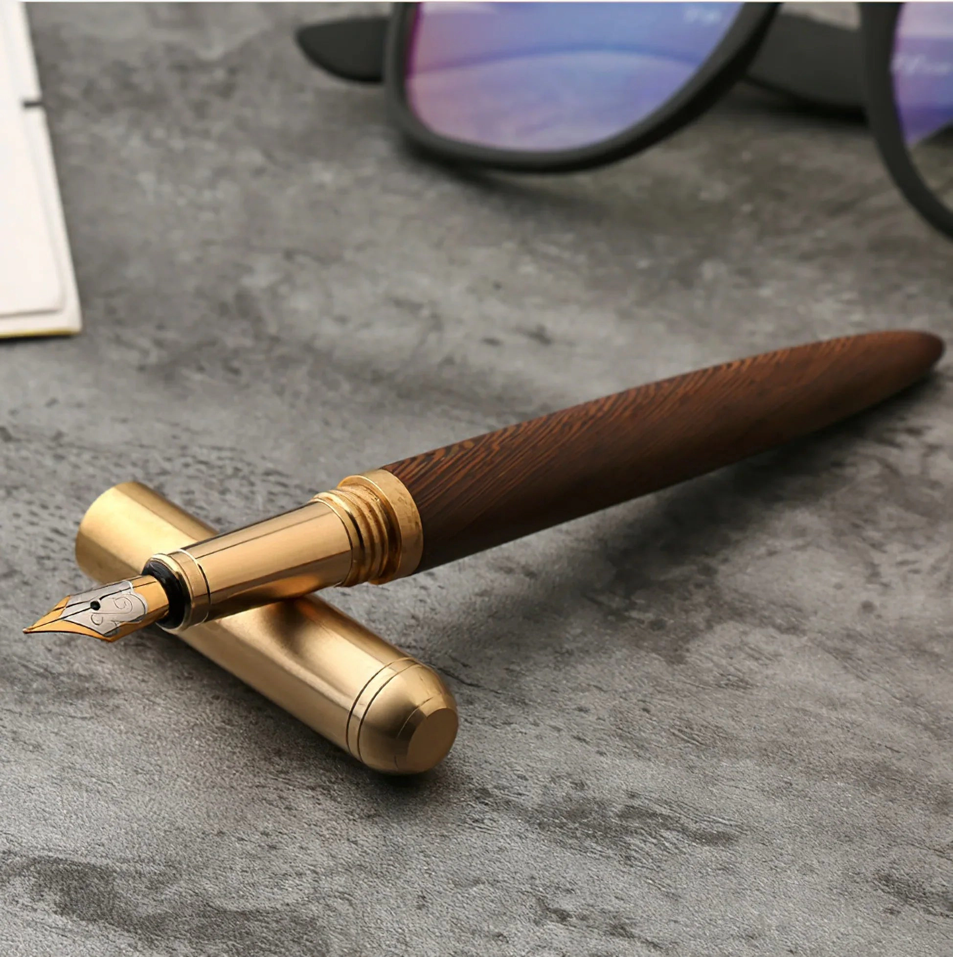 Steel Horse Leather Unisex The Hemmingway | Handmade Wood and Brass Fountain Pen