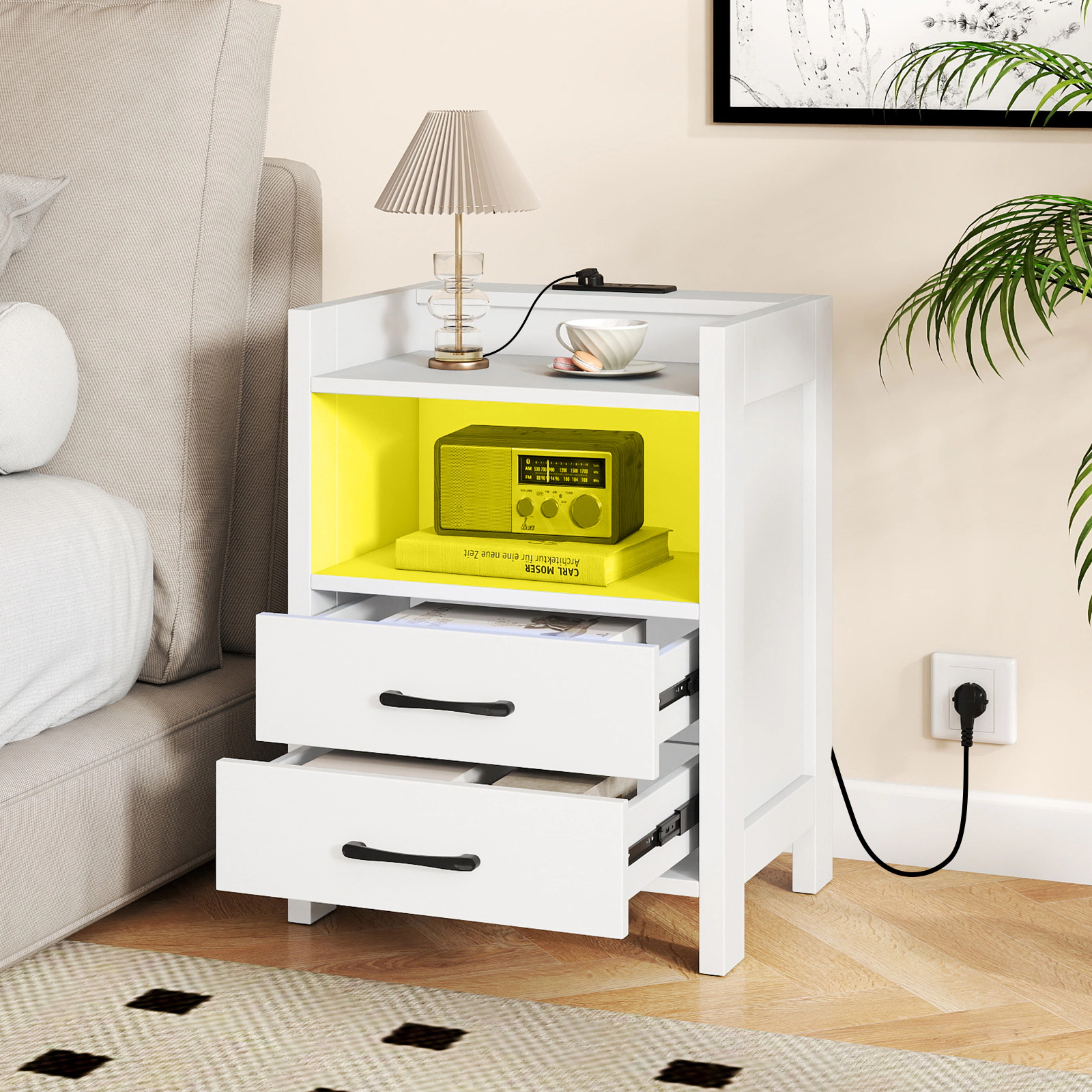 SlickBlue Modern Nightstand with Storage and Charging Station