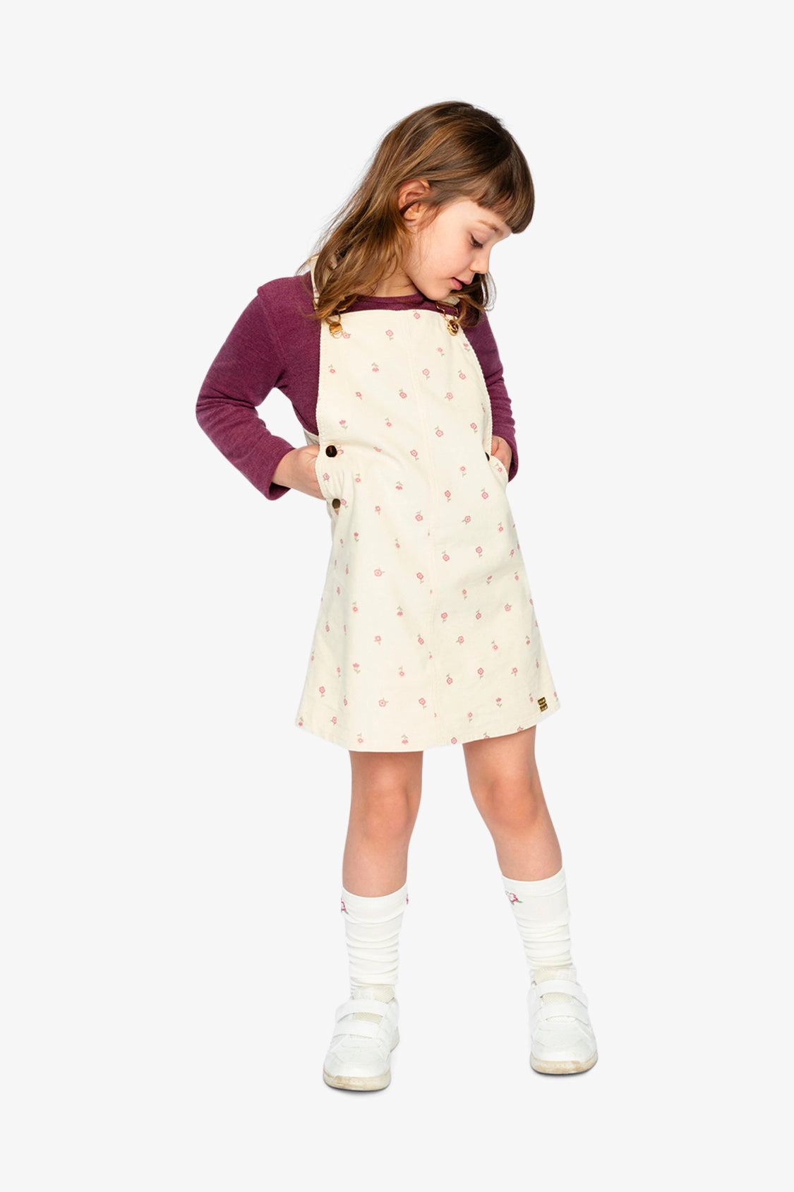 Deux par Girls Floral Print Corduroy Overall Dress