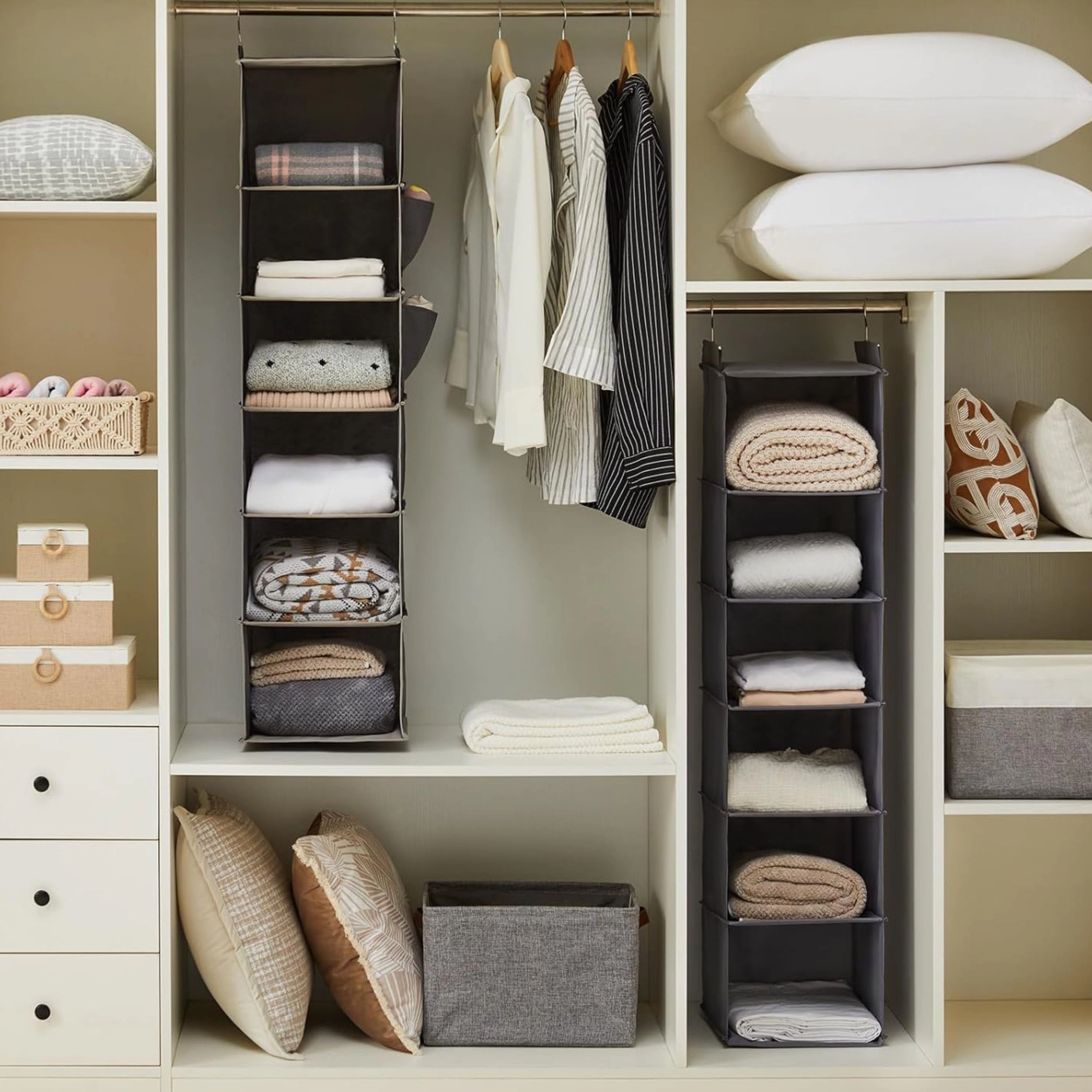 Stock Preferred 6 Shelf Hanging Closet Organizer with Side Pockets Fabric Storage Shelves