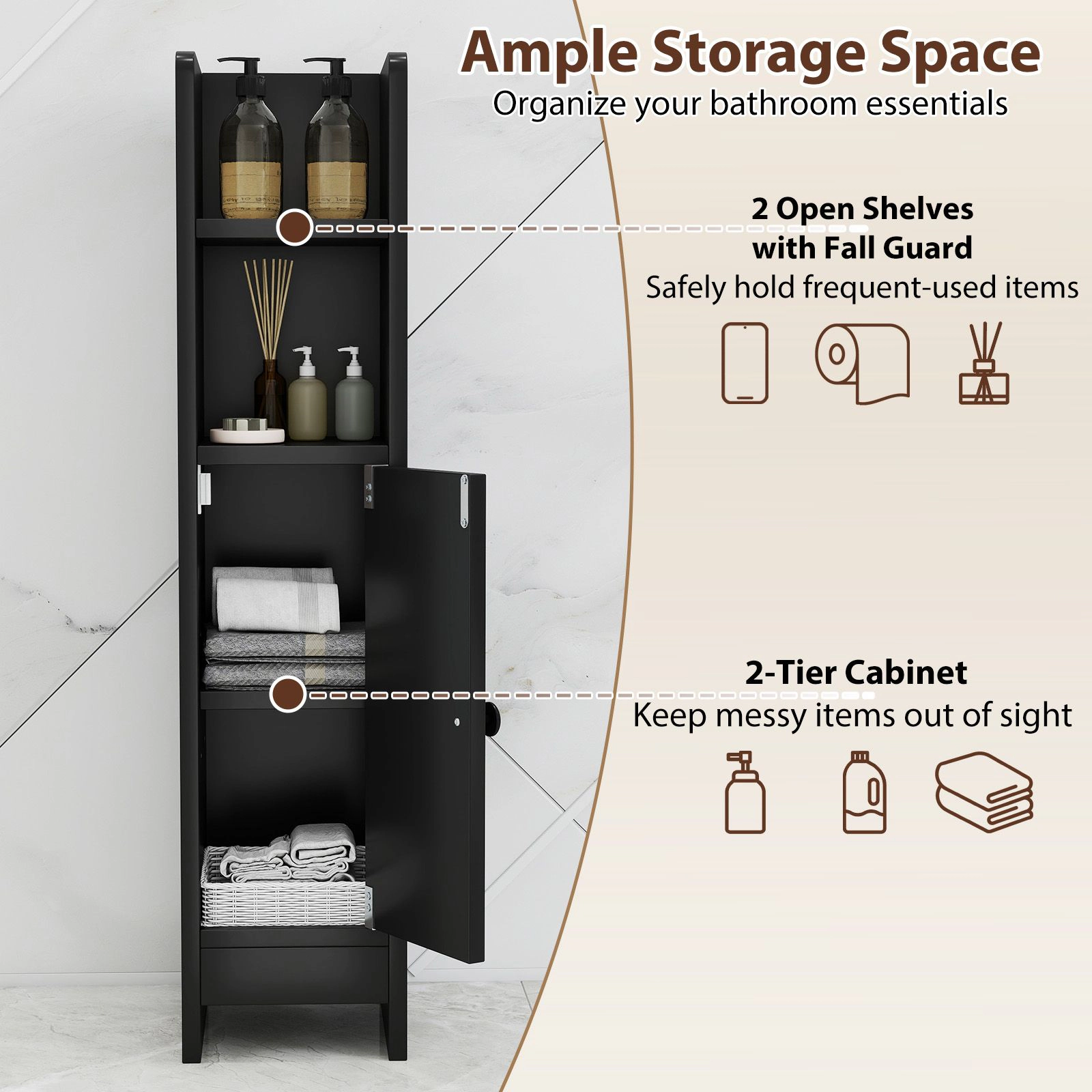 SlickBlue Slim Bathroom Storage Cabinet with Adjustable Shelf and Door